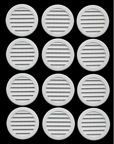 JSP Manufacturing - Rejilla de ventilación de 3" redonda de plástico para soffit, pantalla para reptiles, rejilla de ventilación (12, Blanco)