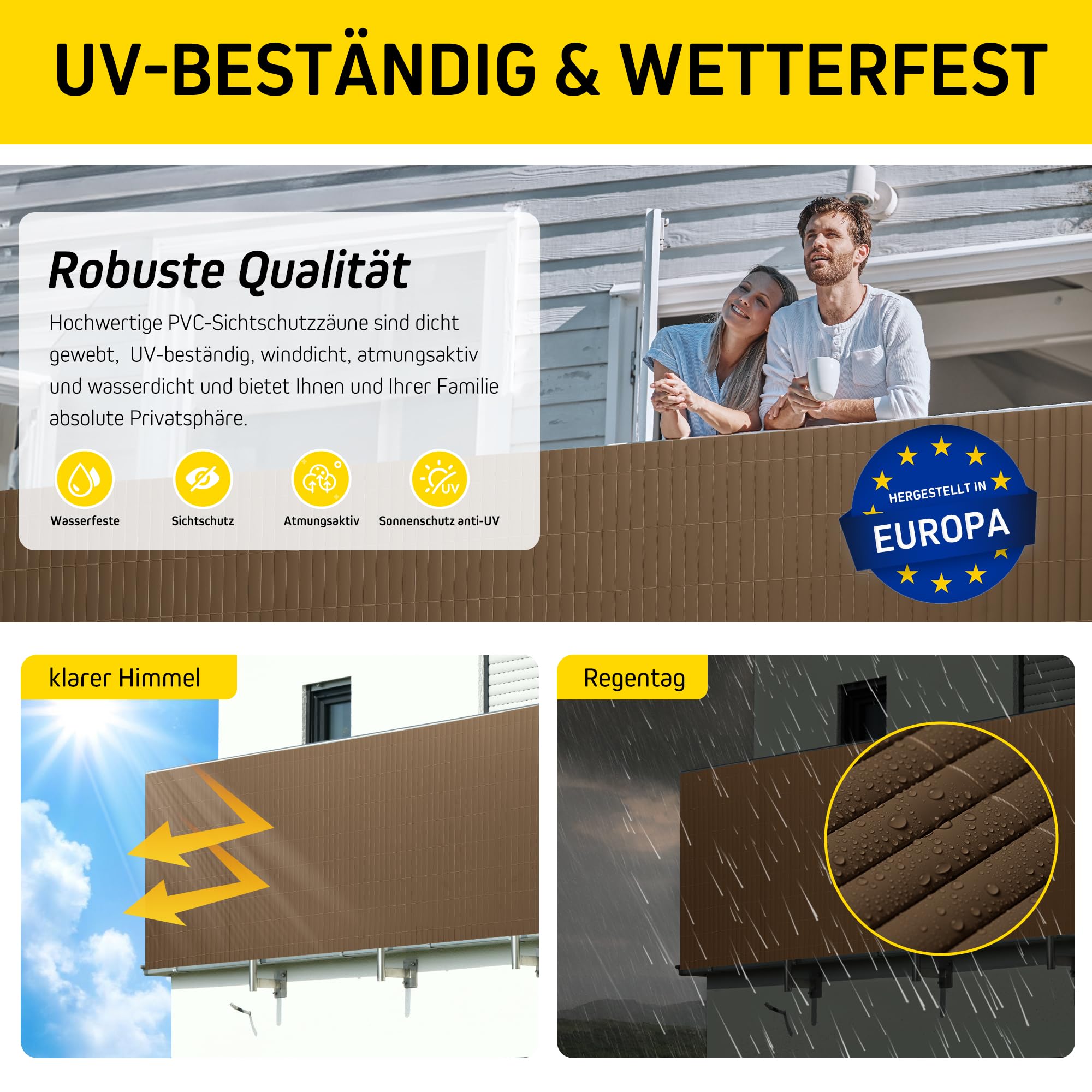 jarolift Canisse en PVC Standard Brise Vue pour Jardin Balcon Terrasse, Extérieur Balcon Clôture Résistante à la Corrosion et aux Intempéries,100 x 300 cm, Marron, Inclus 50 Serre-Câbles Marron