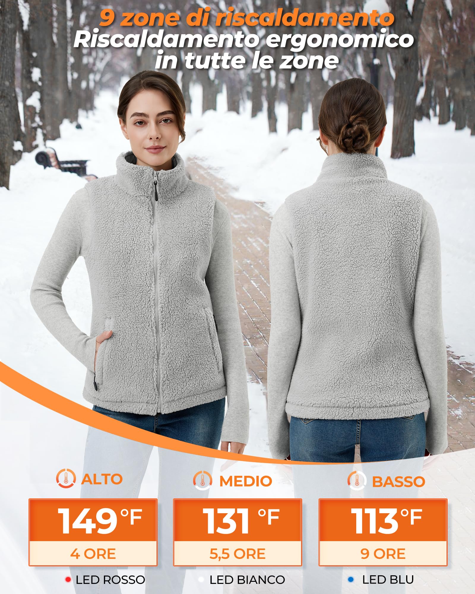 Gilet Riscaldato Donna In Pile Con Batteria Da 16000 Mah, 7,4 V, 9 Zone Di Riscaldamento, Gilet In Pile Riscaldato Con 3 Temperature Regolabili, Per Ciclismo, Lavoro All'Aperto