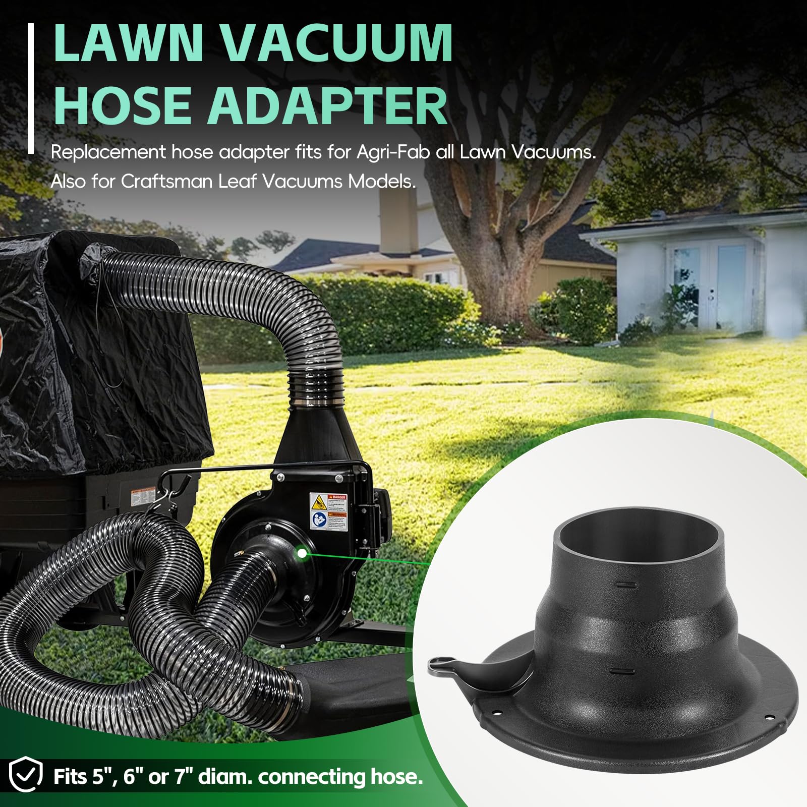 Piezas de aspiradora de césped, piezas de aspiradora de césped, adaptador de manguera de vacío de hojas y piezas de repuesto para adaptador Agri Fab 43791