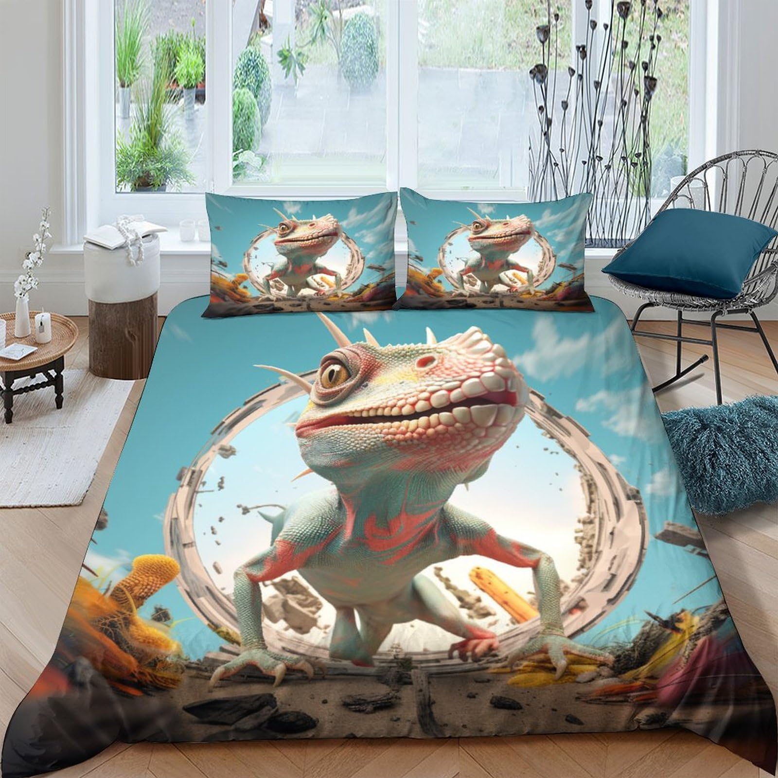 Housse de couette motif lézard pour transformer l'ambiance de votre chambre king size