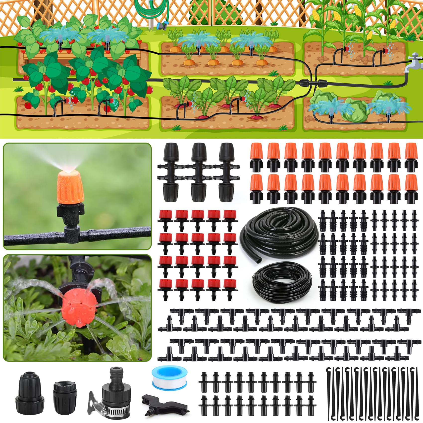 Drip Irrigation Kit, Flantor 70FT Greenhouse Drip Irrigation System