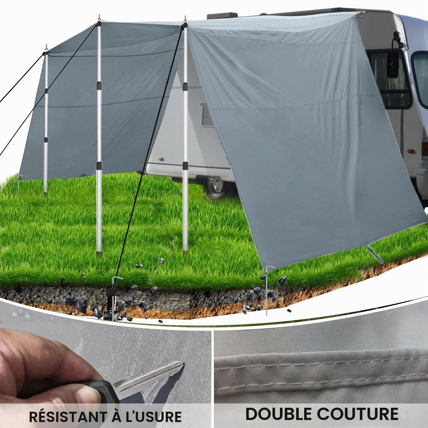 Auvent Fourgon, Caravane 4 X 2.4m, Van Aménagé Car, Store Camping Car, Rails de Passepoil (4-7mm), Veranda per roulotte, Store Camping Car, Caravane