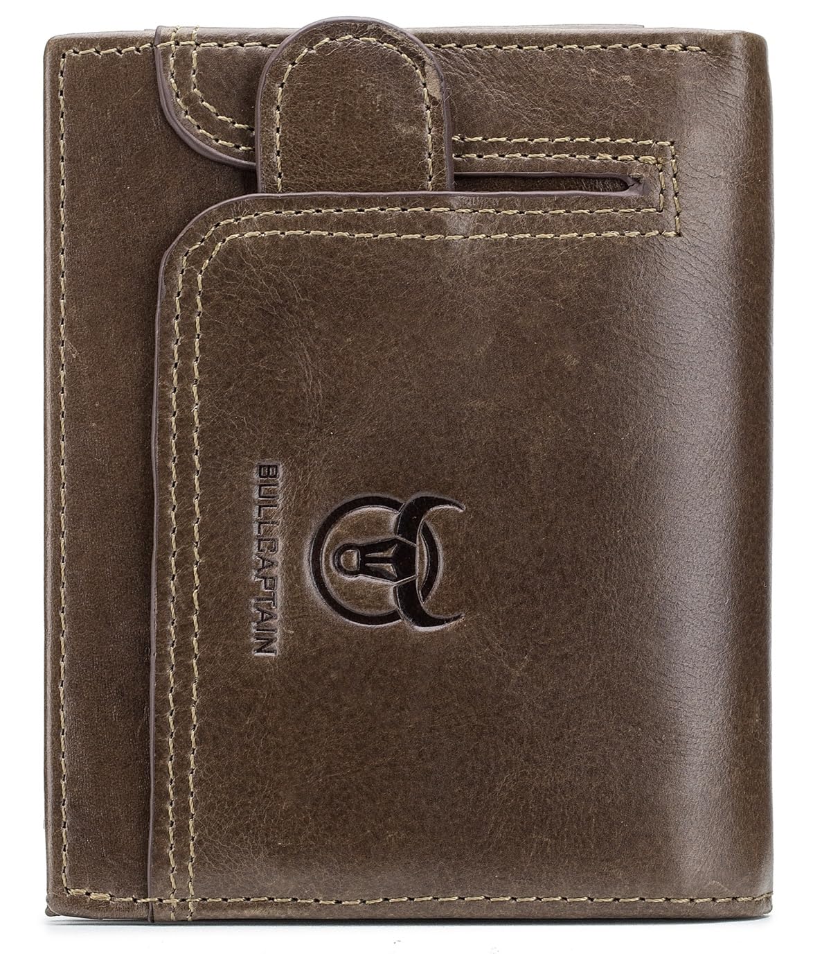 BULLCAPTAINGenuine Leather Men Bifold Wallet RFID Blocking Credit Cards Holder with 16 Card Slots, Brown, Fashion