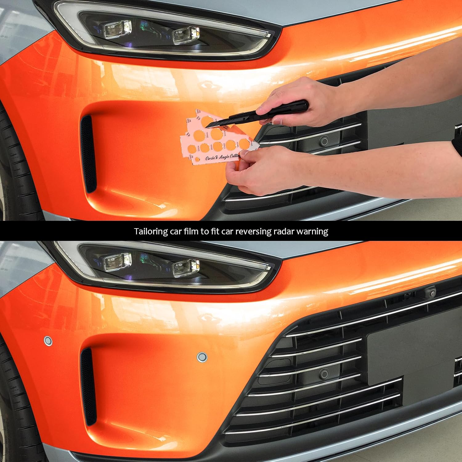 EHDIS 2PCS Circle Corner Vinyl Film Cutting Template Tool Vehicle Parking Sensors Precise Hole Cutting Aid Scraper Sign Marking Stencil Tool Vinyl Car Wrapping Tool