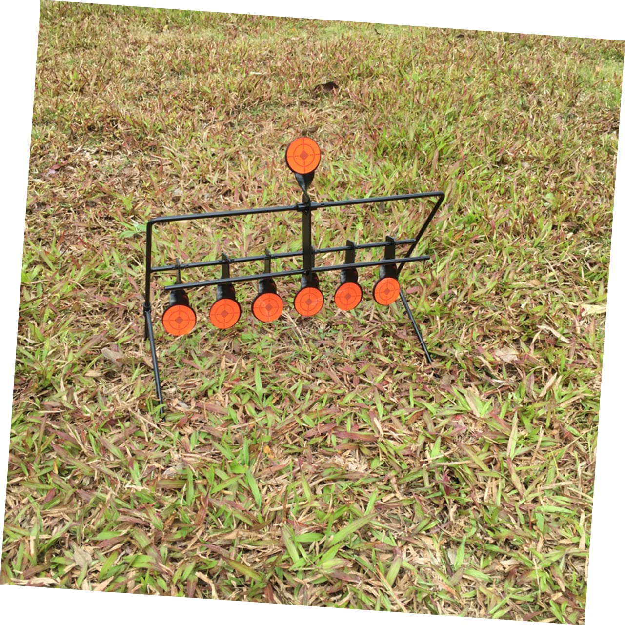 iplusmile Bersaglio Automatico a Reset 7 Obiettivi in Acciaio Nero | Uso Outdoor, Portatile e Leggero, Pratica di Caccia, Giochi Sparatutto per Giardino