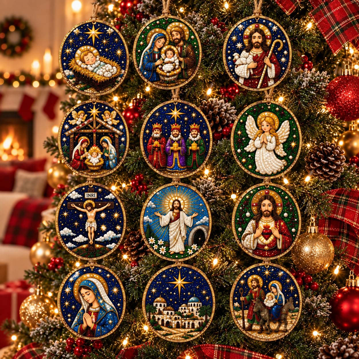12PCS Christmas Wooden Ornaments DIY Pearl Diamond Painting Kit (#B)