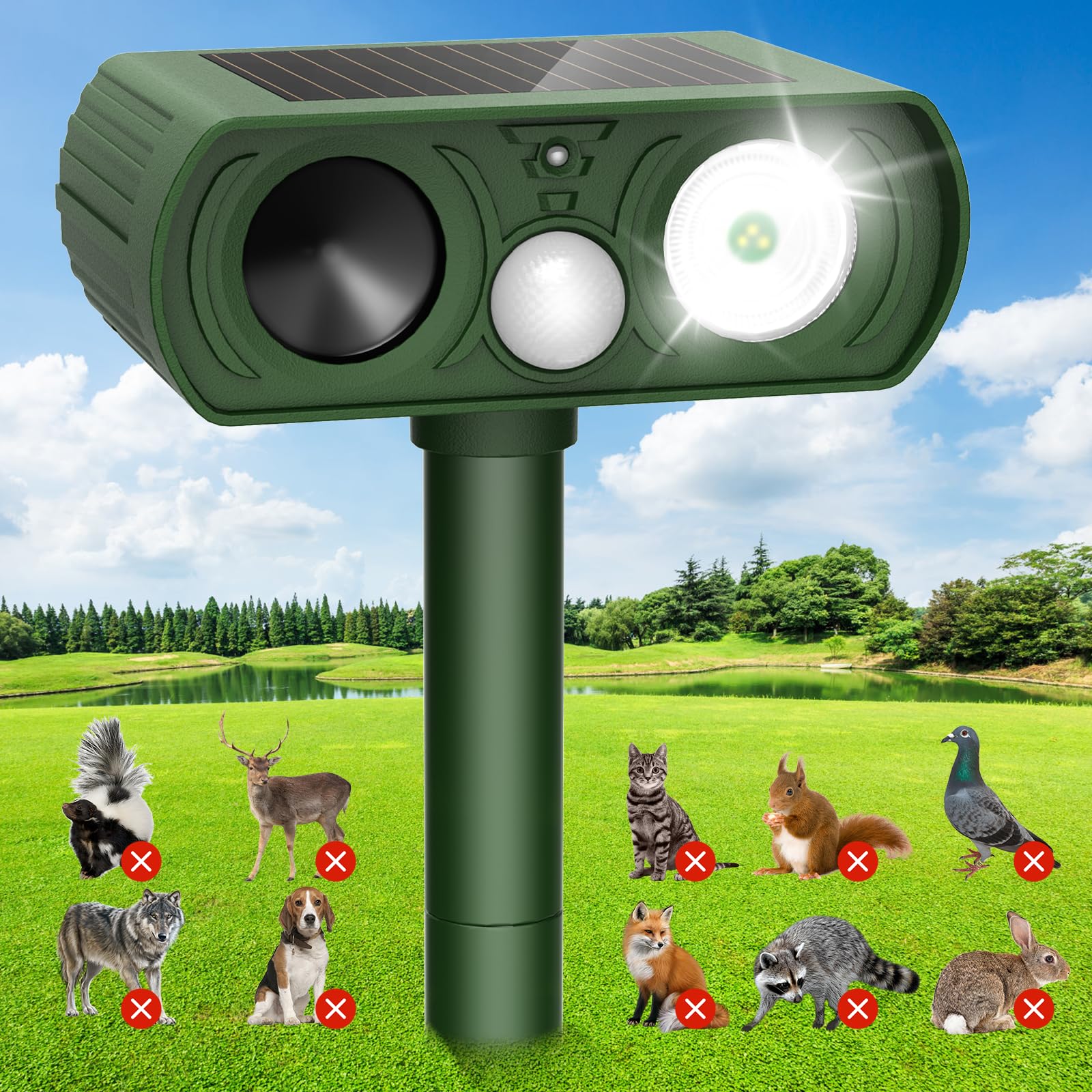 solar ultrasonic animal repellent, deer repellent devices waterproof, cat repellent outdoor with motion detection squirrel skunk rabbit dog raccoon deterrents animal repeller for yard, 1 pack, green