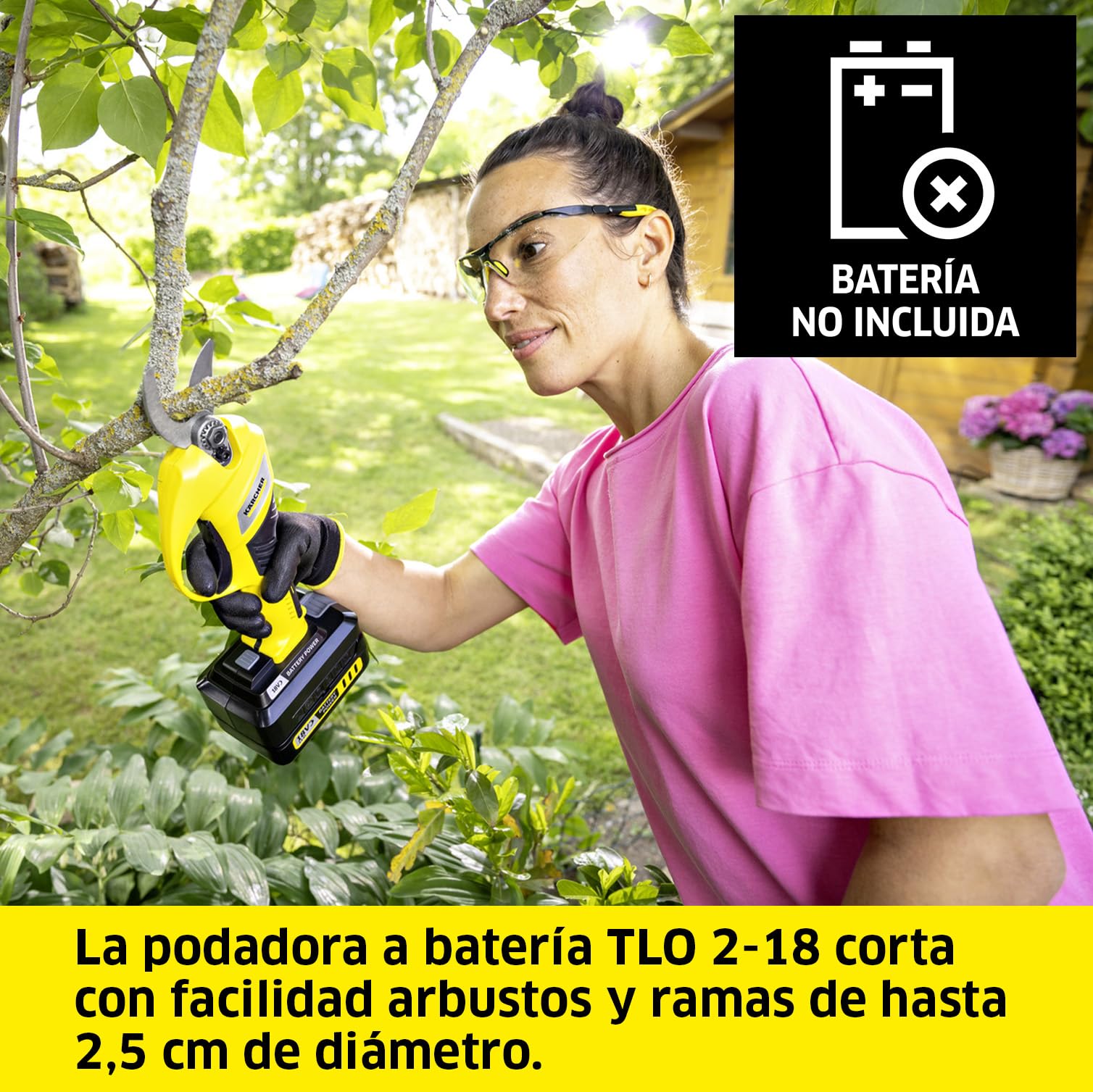 Kärcher Podadora a Batería TLO 2-18, Motor de Cepillos, Cuchilla Bypass, Diámetro de Corte: 2,5 cm, Hasta 1.400 Cortes por Carga, Batería 18 V de Kärcher