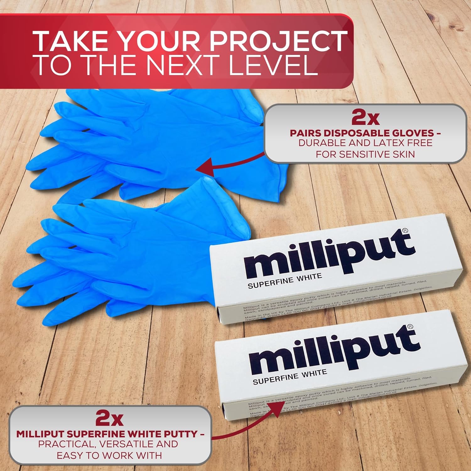 Milliput Epoxy Putty Modeling Paste - Porcelain and Fiberglass Repair Kit - Superfine White Sculpting Clay for Adults, 2 Pack with Gloves - For Fiberglass Bathtub Chip and Ceramic Tile Repairs