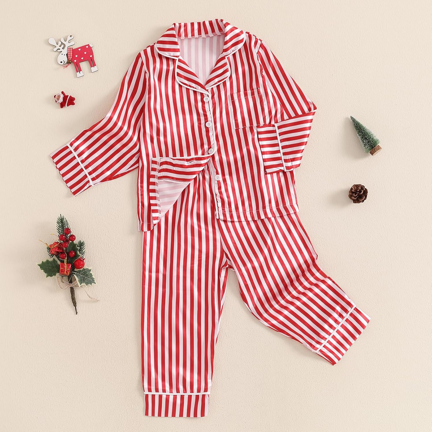 Kids Baby Girl Pajamas Set Silk Christmas Tree Car Print Button Shirt Tops Pants Toddler Sleepwear Pjs Loungewear - Image 3