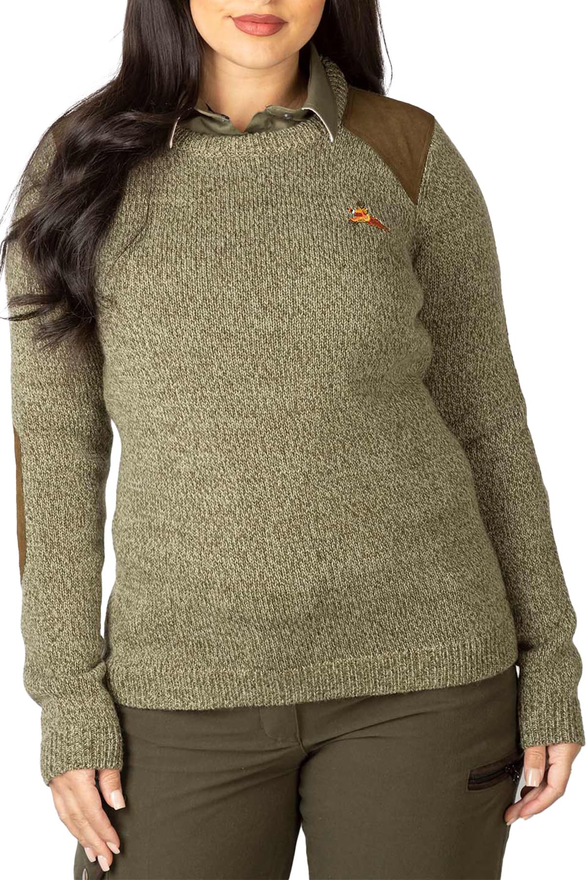 Rydale Shooting Sweater Pheasant Motif Crew Neck Wool Hunting Jumper Sweatshirt (UK, Numeric, 14, Regular, Regular, Derby Tweed)