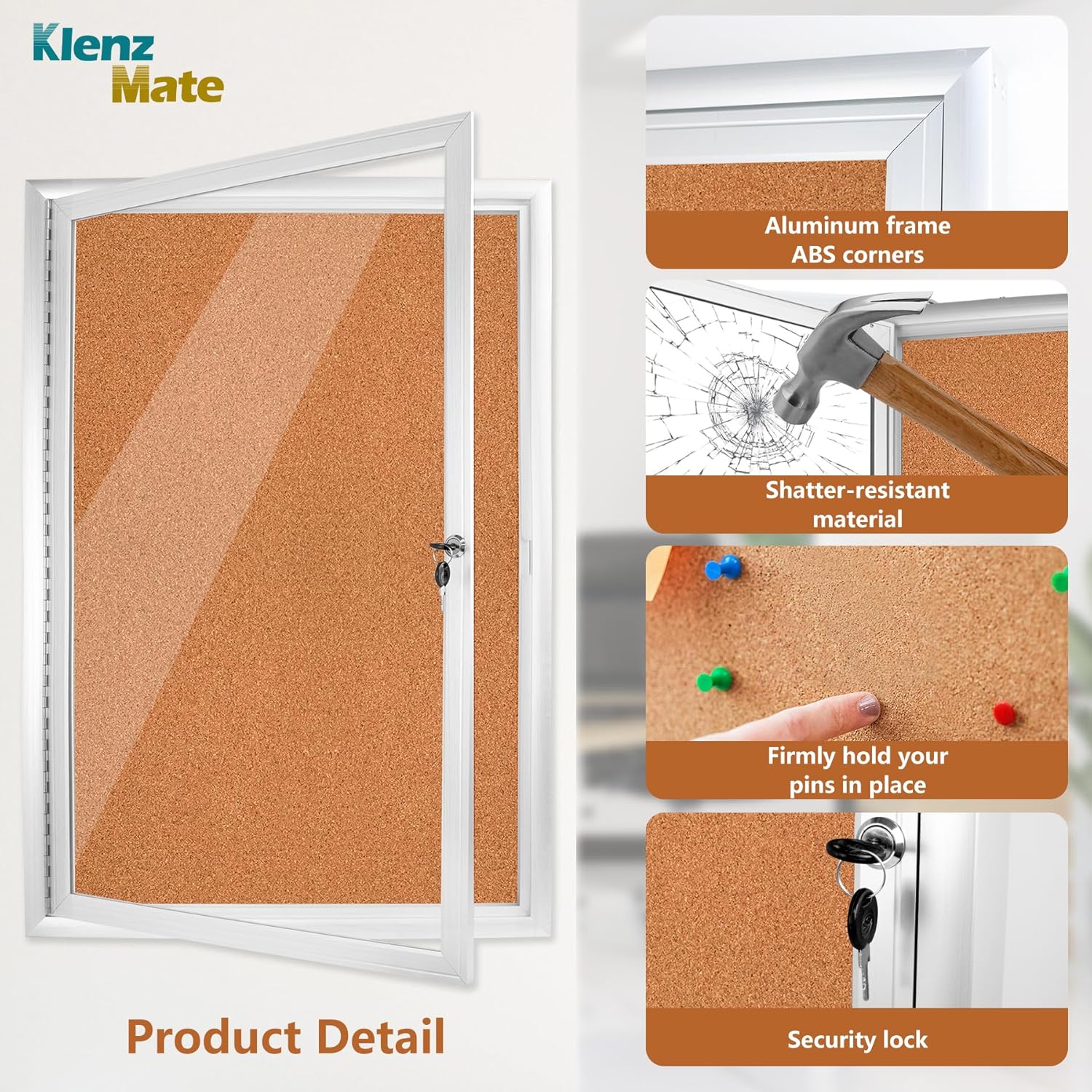 Outdoor 24"x36" Enclosed Cork Bulletin Board Tamper-Proof Dispaly Case,Brown Fabric&Aluminium Frame,Shatter Resistant Lockable Bulletin Board with Clear Acrylic Door for School,Office,Mall,Community