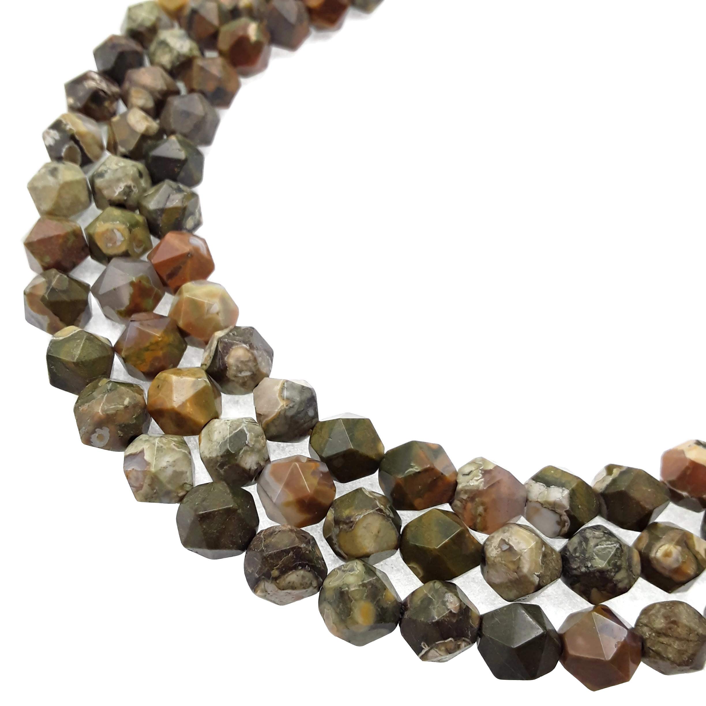 JM Design Rainforest Jasper Rhyolite Faceted Star Cut Beads 8mm 15.5" Strand for Jewelry Making, Arts and Craft