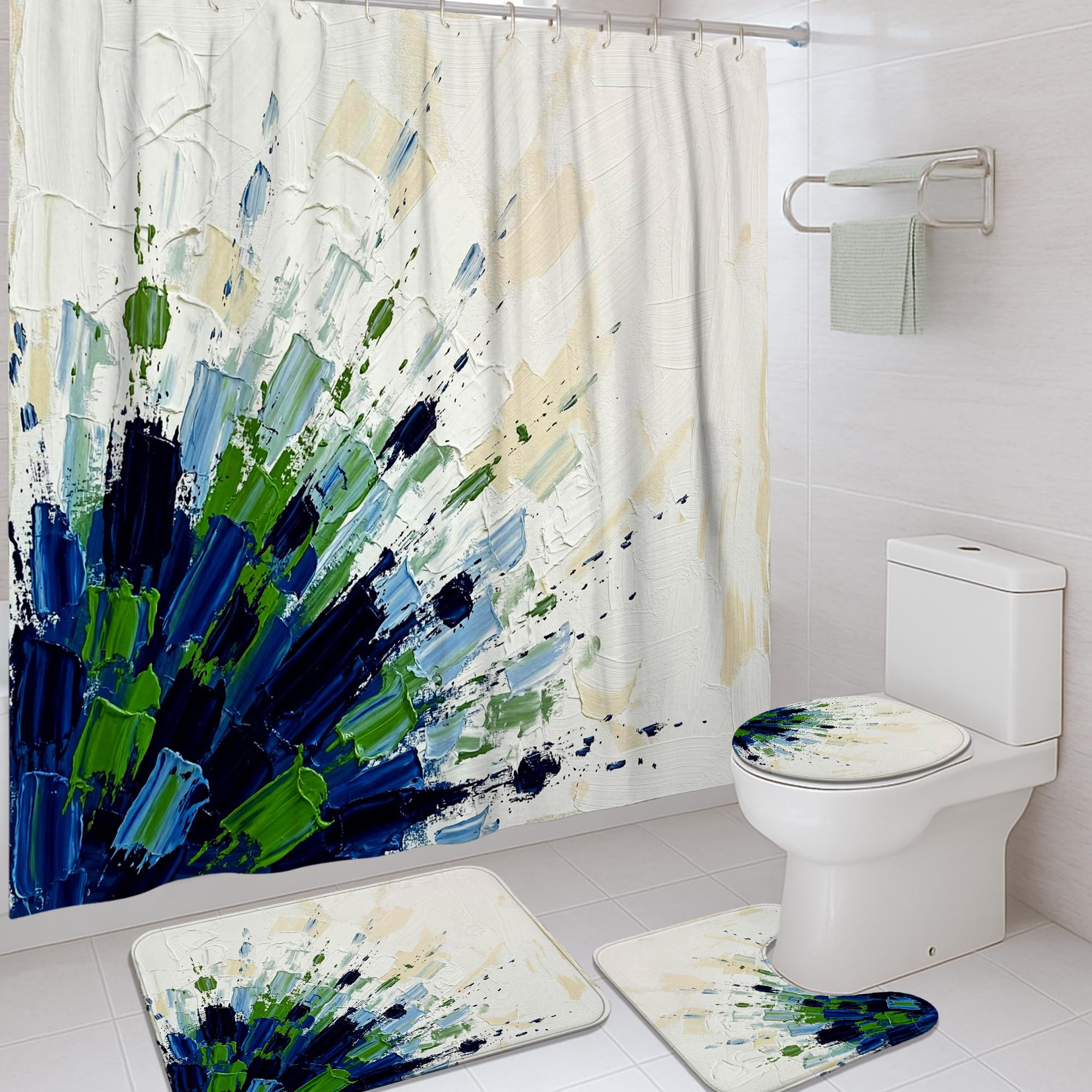 Ensemble de douche bleu marine floral pour transformer votre salle de bain au printemps