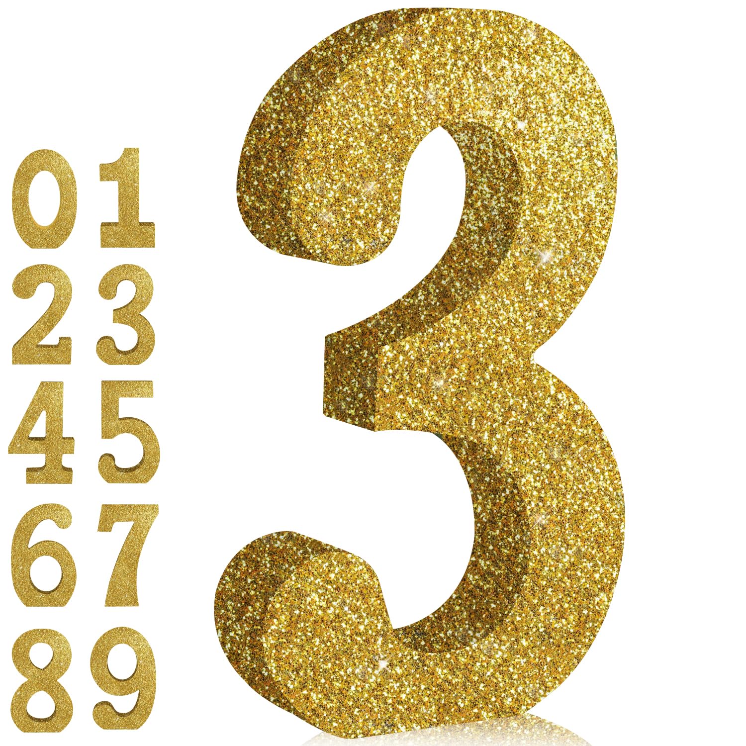 TONIFUL 8 Inch Gold Glitter Numbers Table Centerpieces 0-9 Birthday Party Decorations,Shining Golden Digital 3 for Birthday Party,Wedding,Bridal Shower,Engagement,Photo Shoot,Anniversary