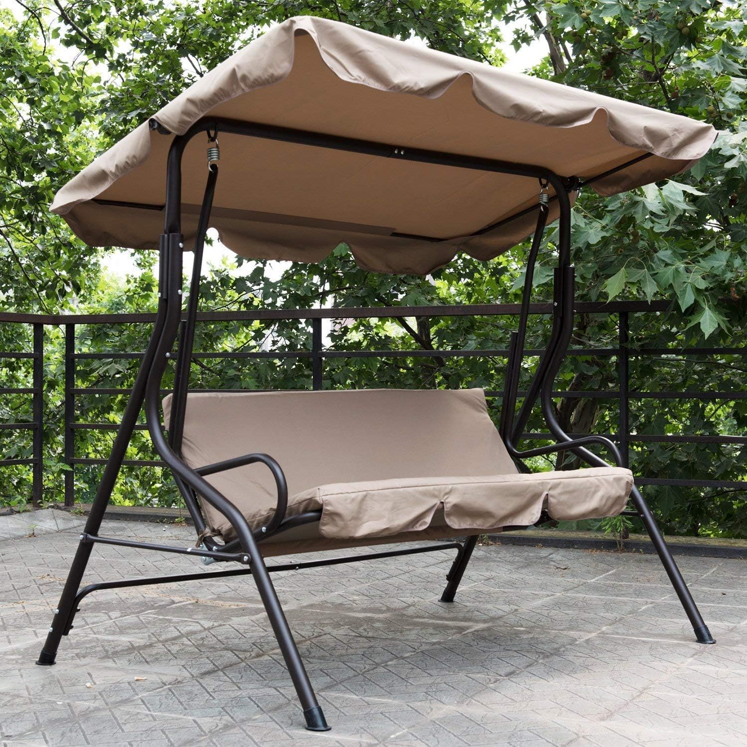 BAKAJI Dondolo da Giardino 3 Posti Altalena per Esterno Struttura in Acciaio con Tettuccio Regolabile Colore Beige