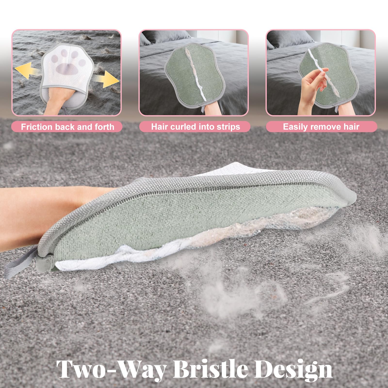 2 Pièces Gant Ramasse Poils Animaux, Gant Anti Poil Chat et Chien Réutilisable Double Face, Brosse Poils Électrostatique pour Canapé & Vêtements (Rose & Gris)