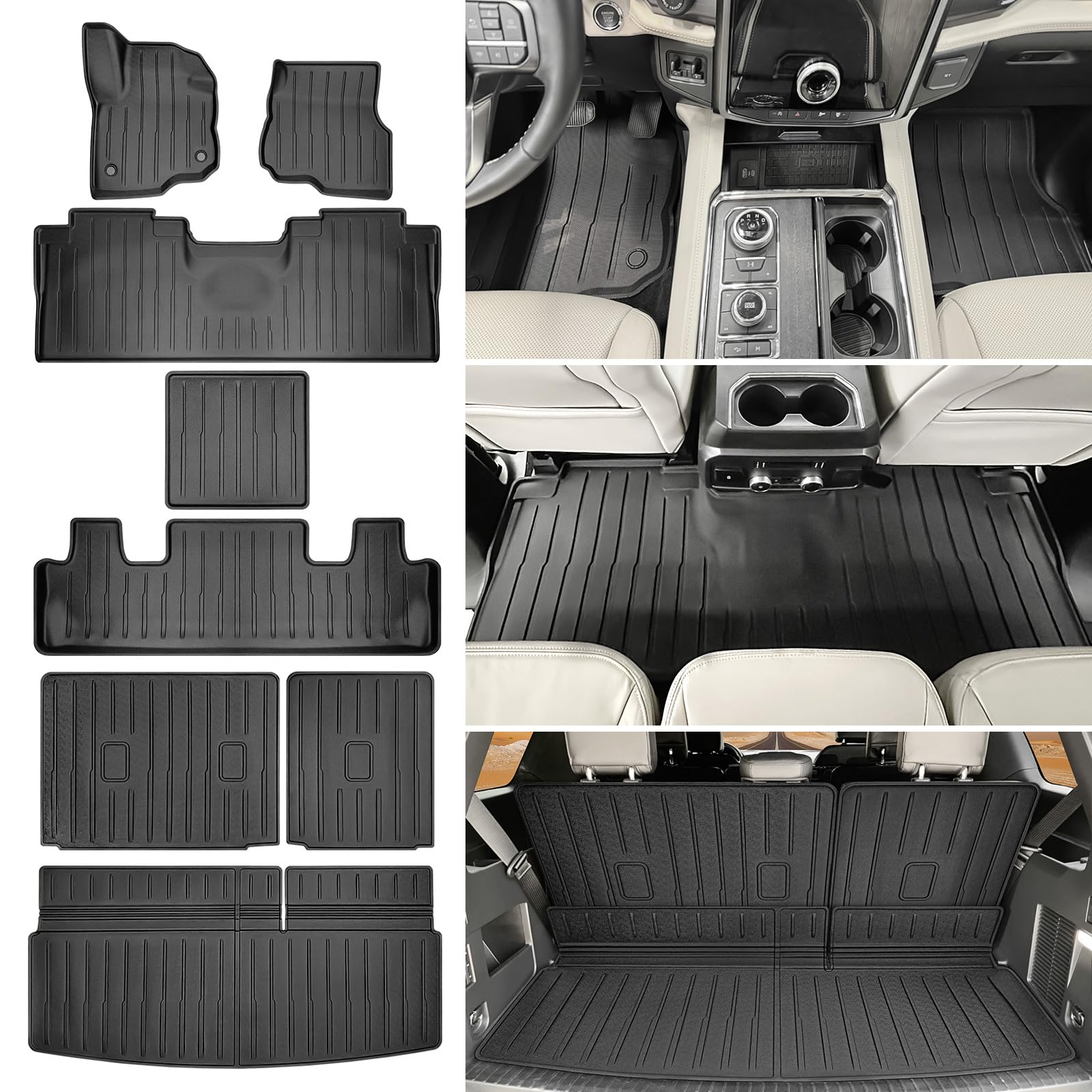 Cargo Mat Floor Mat Fit for Ford Expedition -Seater Floor Liner Cargo Liner Backseat Protector Expedition Accessories (Cargo+Floor+Seatback Mat, 18-24 Expedition 7-Seater)