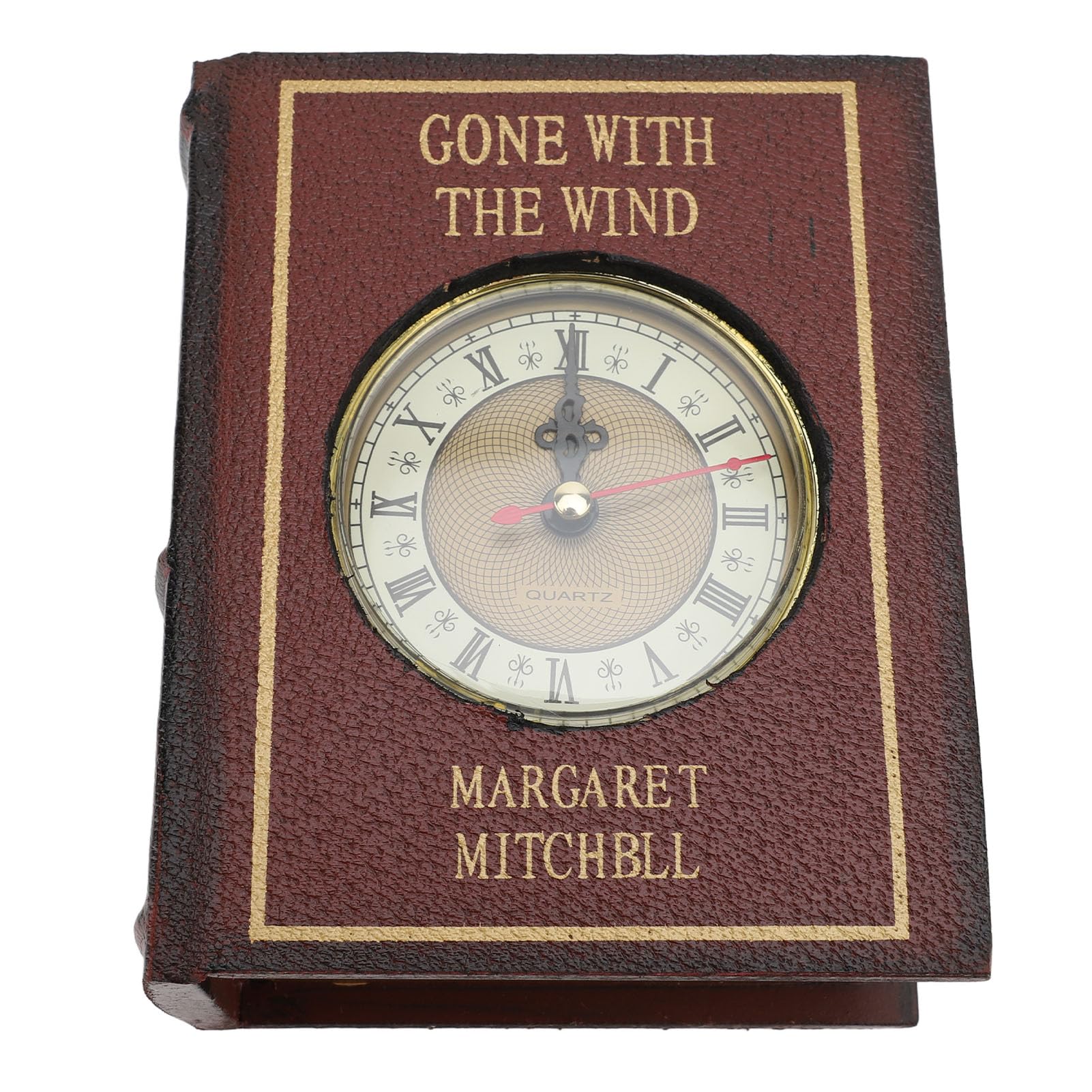 Boîte de rangement vintage en bois synthétique rouge et cuir avec horloge