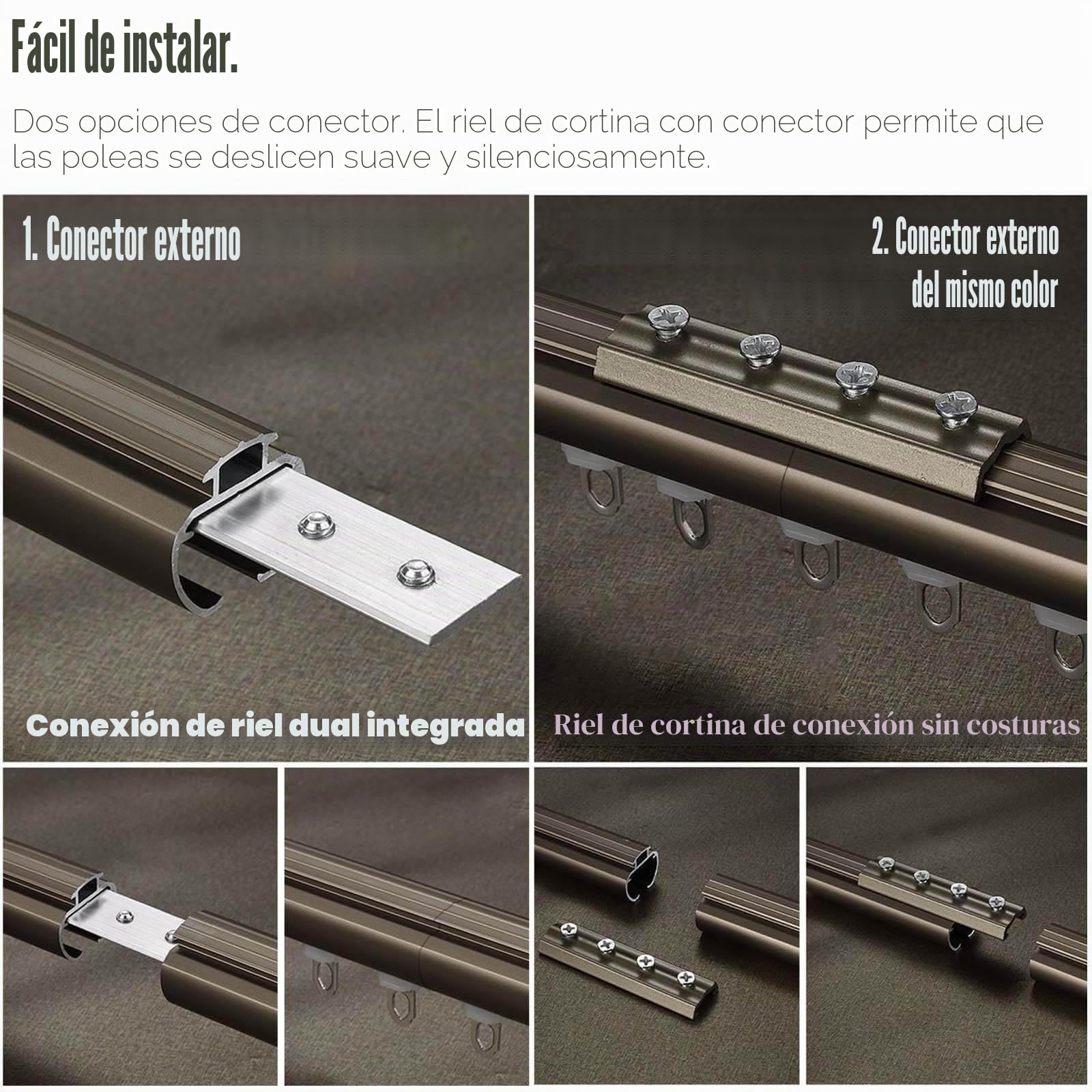 Barra Doble Para Cortinas 100-600cm Rieles Para Cortinas Silenciosa Riel De Cortina De Doble Filas Rieles De Cortina De Aluminio Riel De Cortina Deslizante Montada En La Pared(Gold,0.9m(2.95ft))
