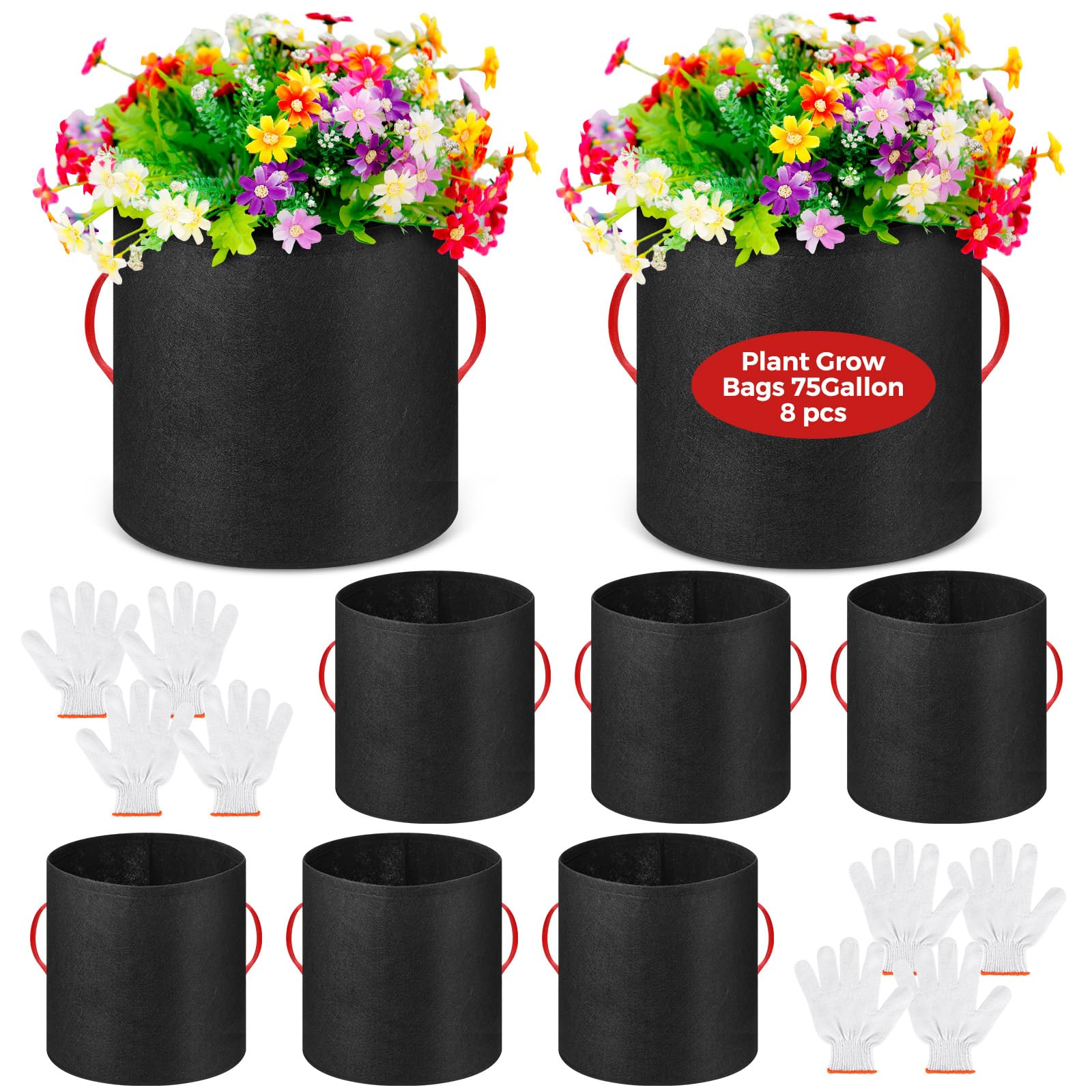 Nuenen Lot de 8 sacs de culture en tissu non tissé respirant avec poignées - Pots de légumes avec gants pour jardin, légumes, pommes de terre, fleurs (200 l)