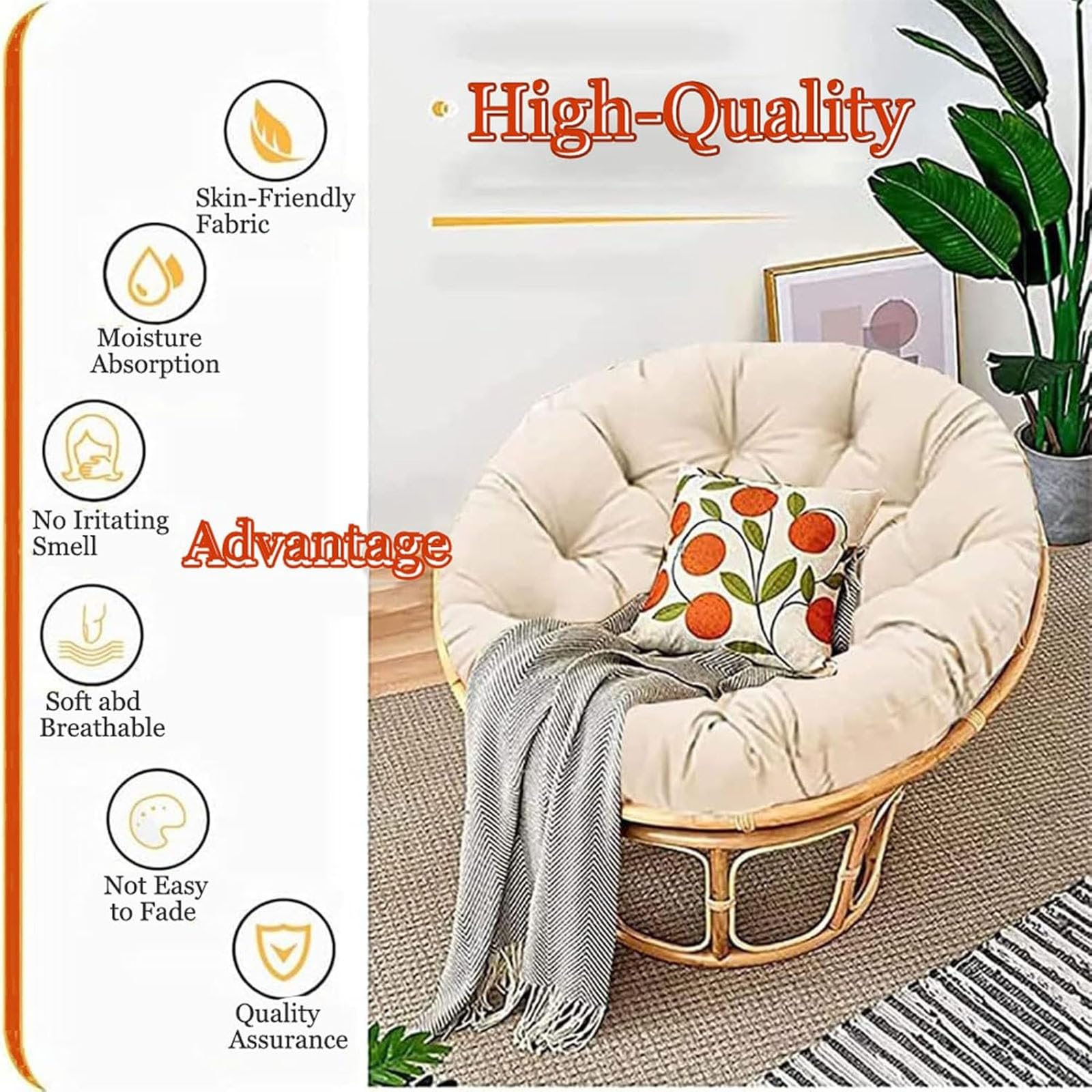 ZTGL Polster für Papasansessel, Rund Durchmesser 80-180 cm Dicke Wasserdicht Outdoor/Indoor, Bodenkissen Kissen für Gartenmöbel, Großer Sitzauflage Auflage für Papasan,Silver Grey,160x160cm
