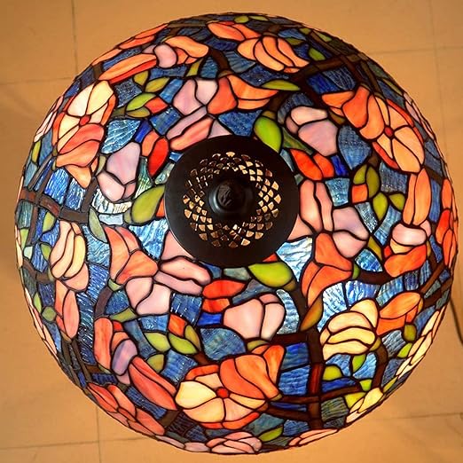 errzom Tiffany Lamp Table Lamp Rose Dragonfly Tulip Wisteria Grape Peach Kapok Peony Apple Flower Design Stained Glass Lampshade Desk Lamp for Girl Living Room Iron Base W20 XH32,Kapok photo 3
