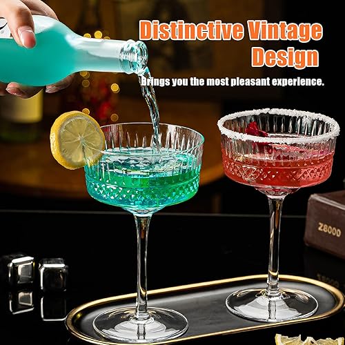 Miniatura 5 de Juego de 6 vasos vintage Art Deco Coupé, vasos de Martini de 10 onzas, copas de cóctel Coupé, elegante copa de Manhattan soplada a mano para bar,