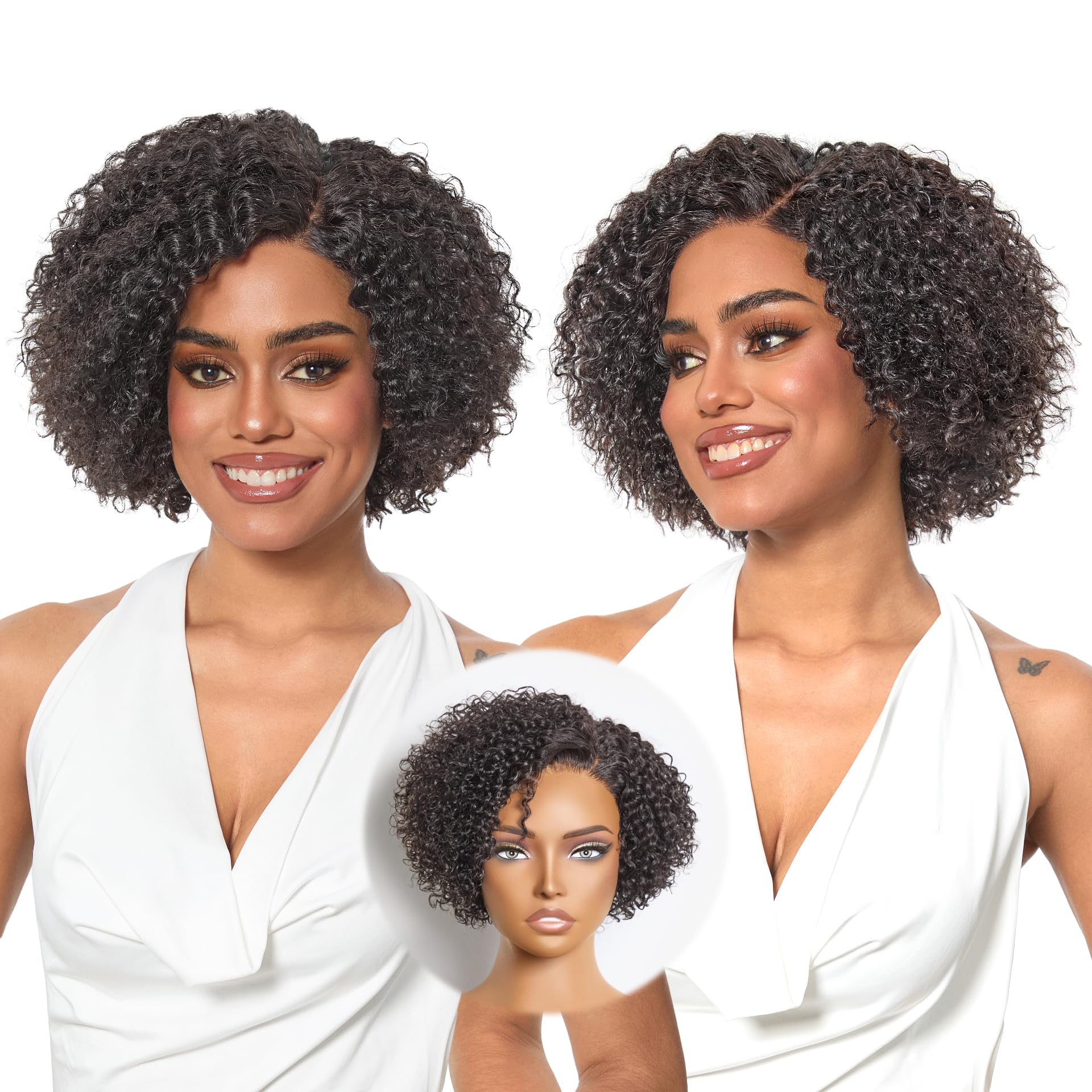LUVME HAIR 8" Pixie Cut Short Curly Glueless Without Spray Wigs Human Hair 8 Inch Black