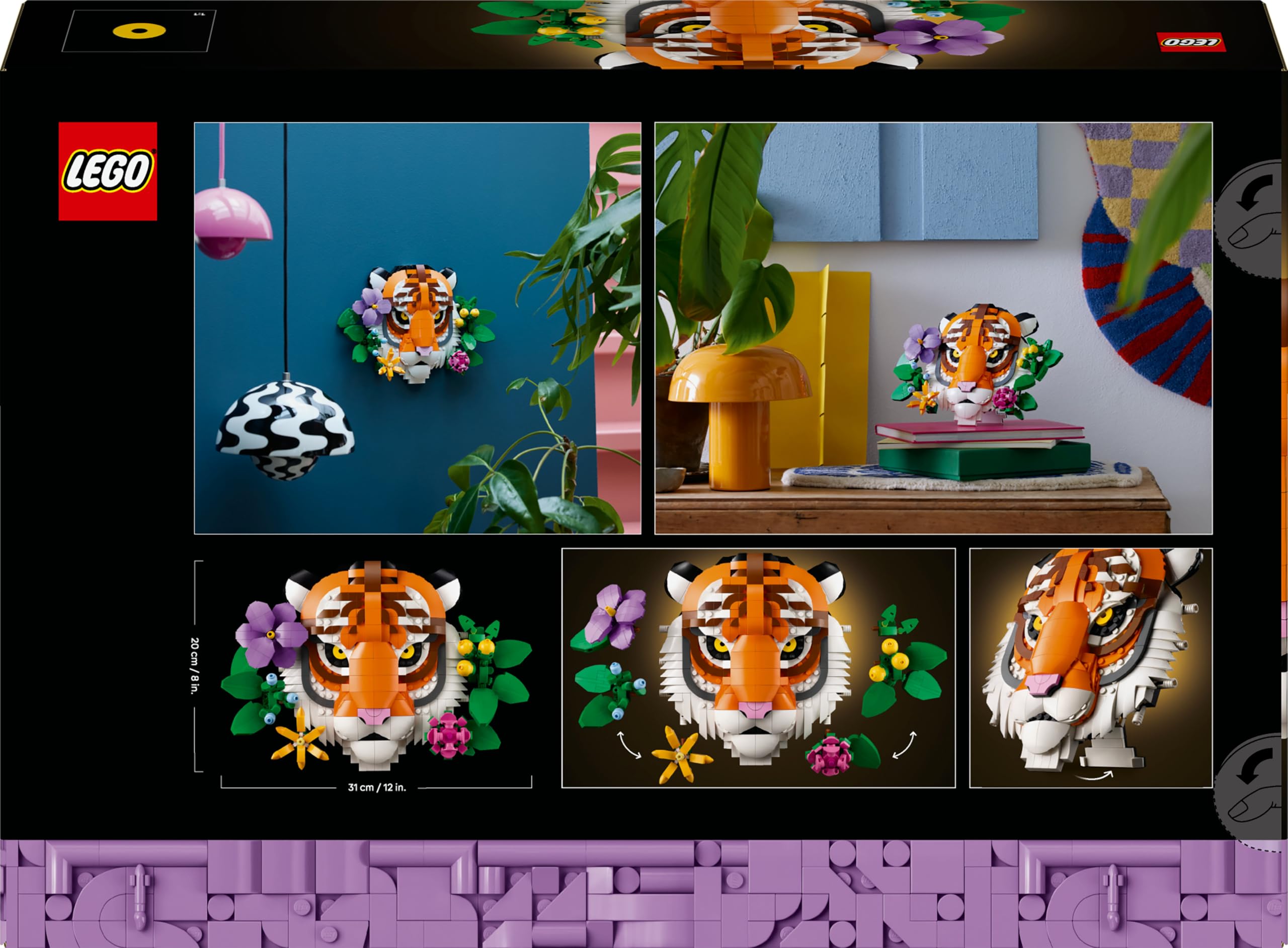 LEGO Art Collezione Animali - Tigre - Animale 3D da Costruire con Fiori e Piante Botaniche Decorative - Set di Decorazioni per Casa o Ufficio Fai da Te per Adulti - Idea Regalo Creativa - 31217 | Pittura animale 3D costruibile, fiori decorativi, set di ar