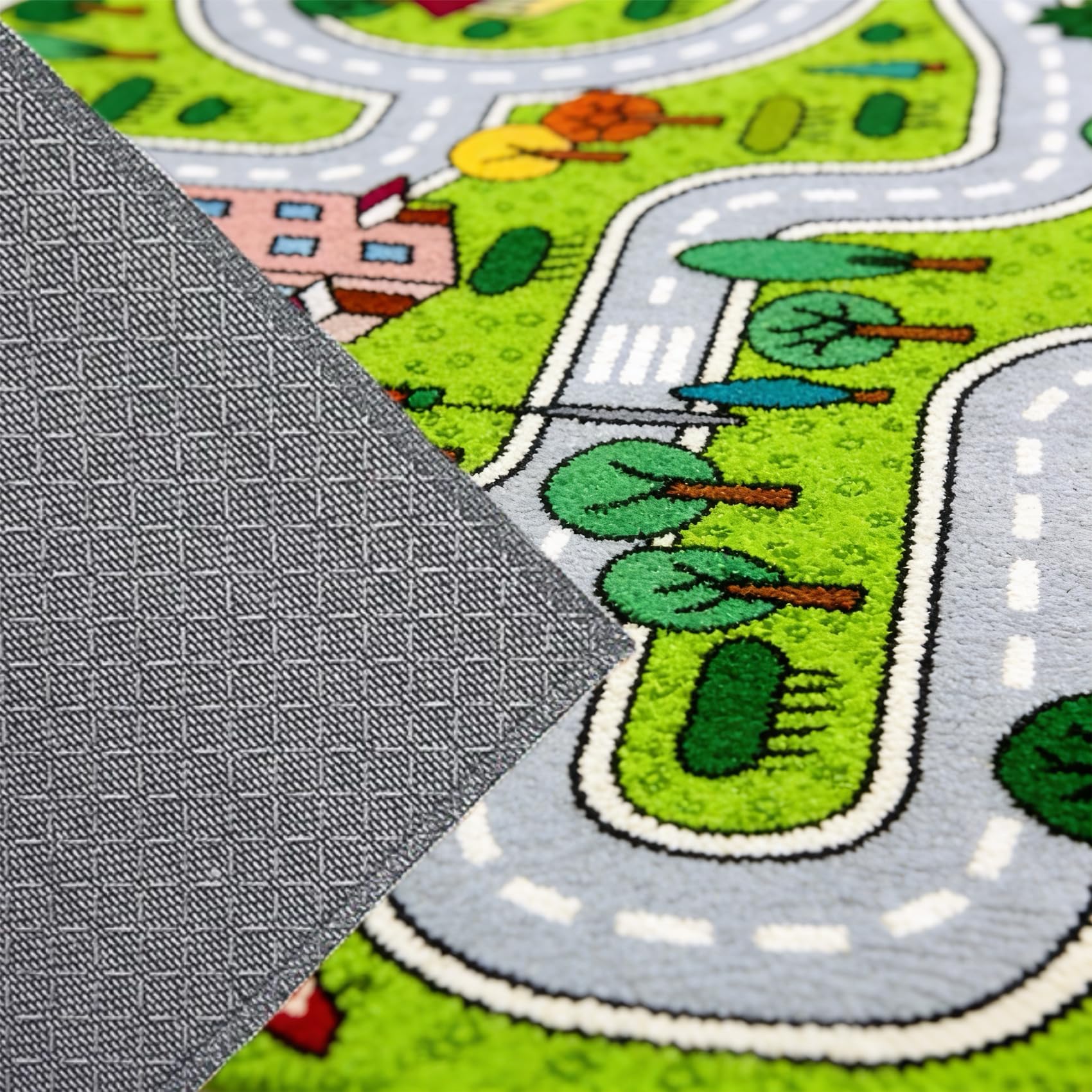 Kinder Teppich Spielteppich Straßen Maschinenwaschbar Kurzer Flor Pädagogischer Spielteppich， Rutschfest Autoteppich Junge Mädchen für Schlafzimmer & Spielzimme（80x150 cm） (Grün, 100*160cm)