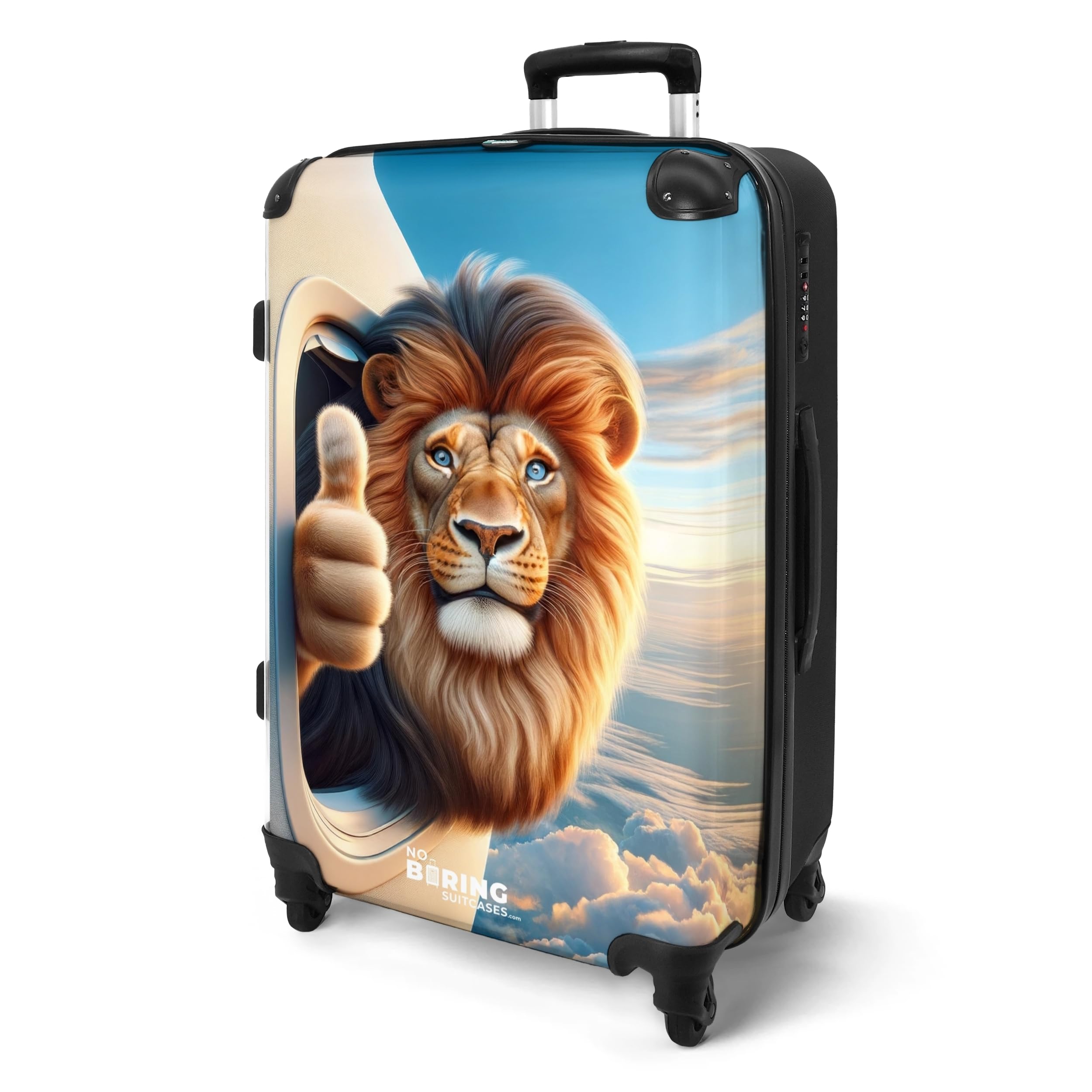 NoBoringSuitcases.com Kinderkoffer, Kinderkoffer Jungen, Koffer Groß, Koffer Kinder, TSA Schloss, Kinder Trolley Jungen, Rollkoffer Mittelgroß, Koffer Mittelgroß (Löwe - Golden-Braun, 67 cm - 72 L)