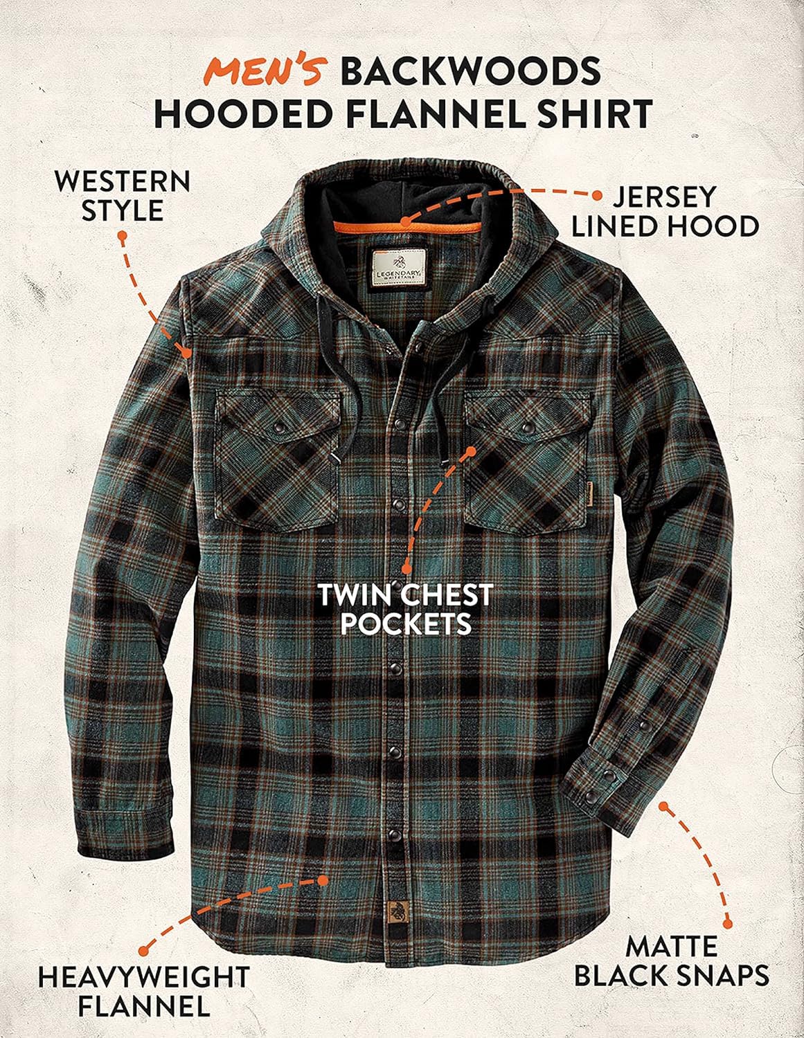 Legendary Whitetails Herren Backwoods Flanellhemd mit Kapuze Hemd