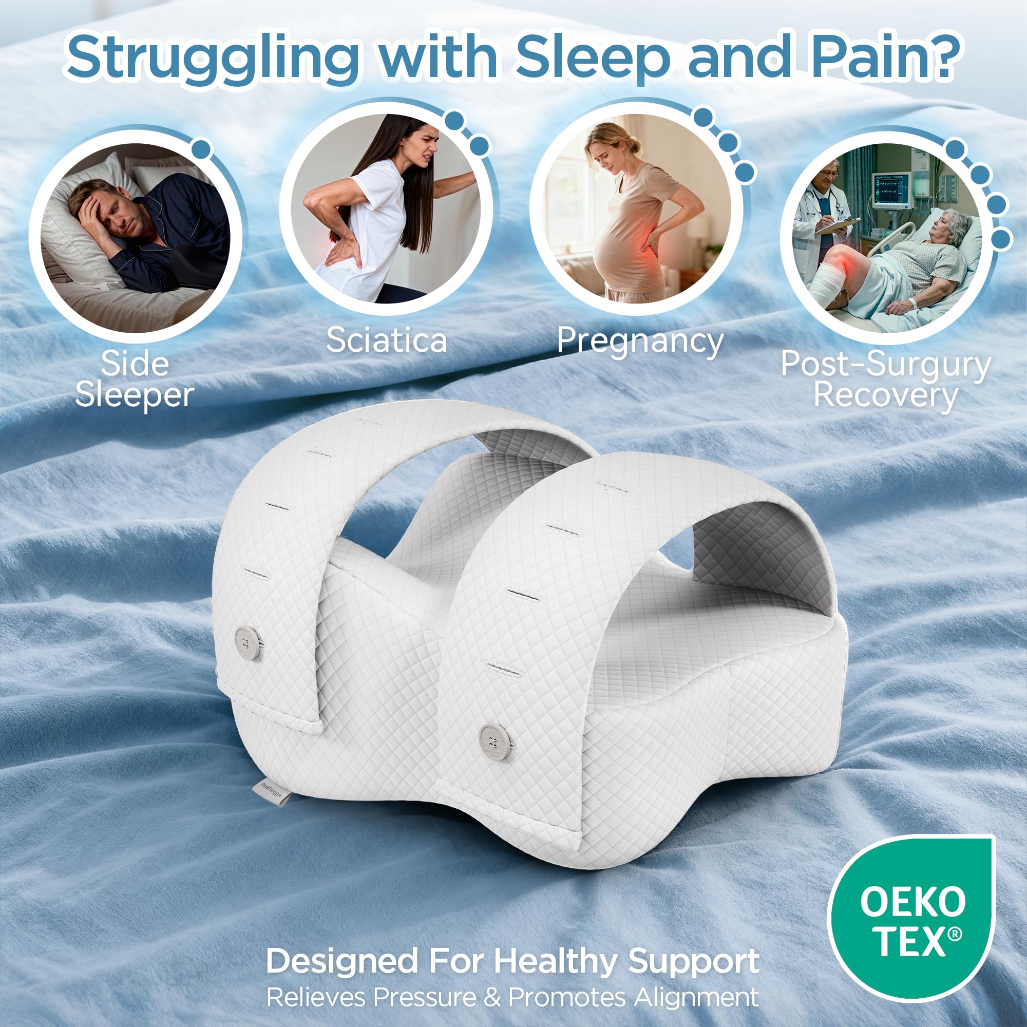 Cuscino per ginocchia per chi dorme sul fianco, cuscino ortopedico per gambe per dormire senza dolore, memory foam cuscino ergonomico con rivestimento in cotone sfoderabile (Bianco)