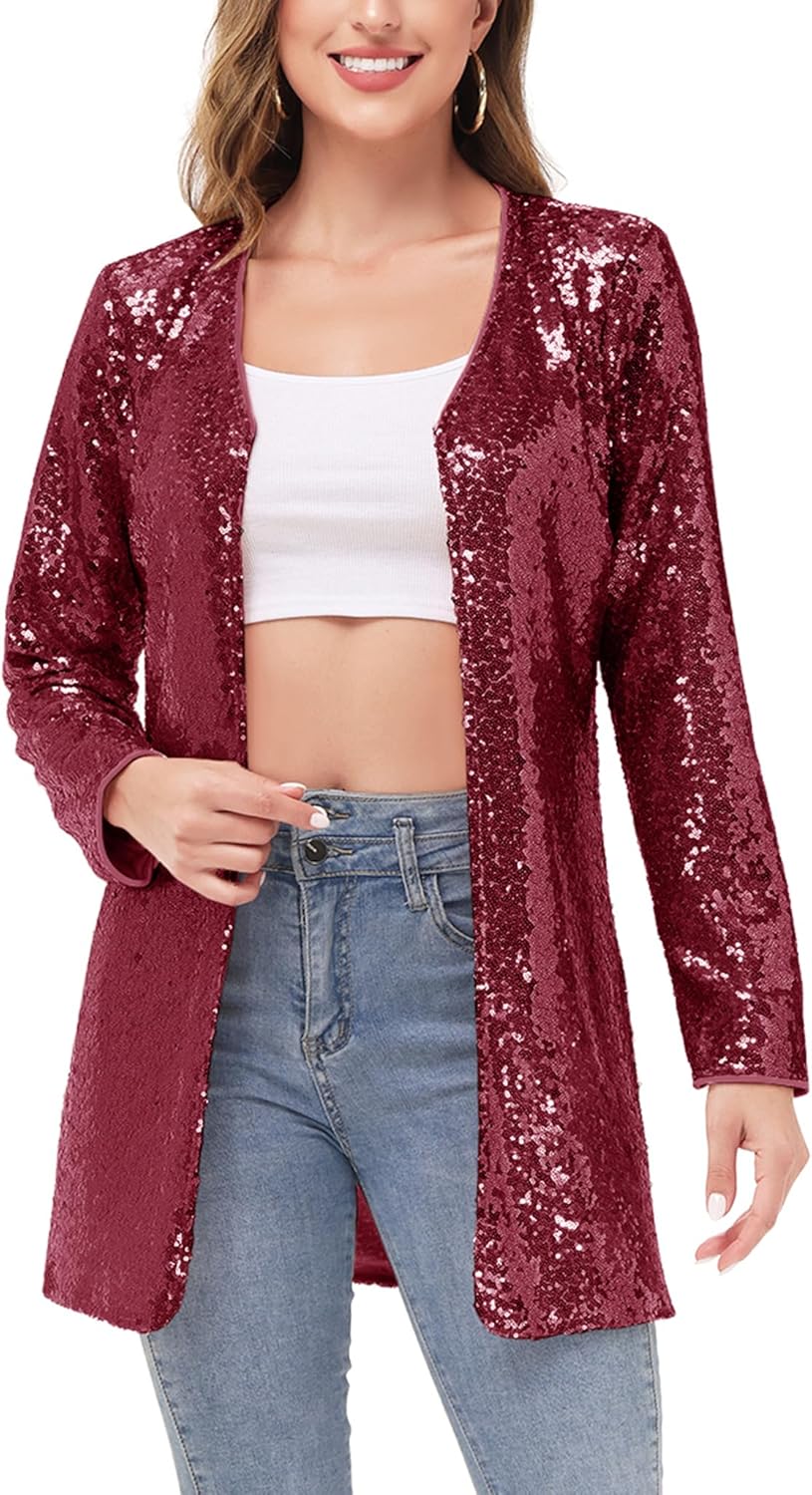 Anna-Kaci Women's Open Front Sequin Coat Las Vegas Blazer Party Club Cocktail Jacket Outerwear