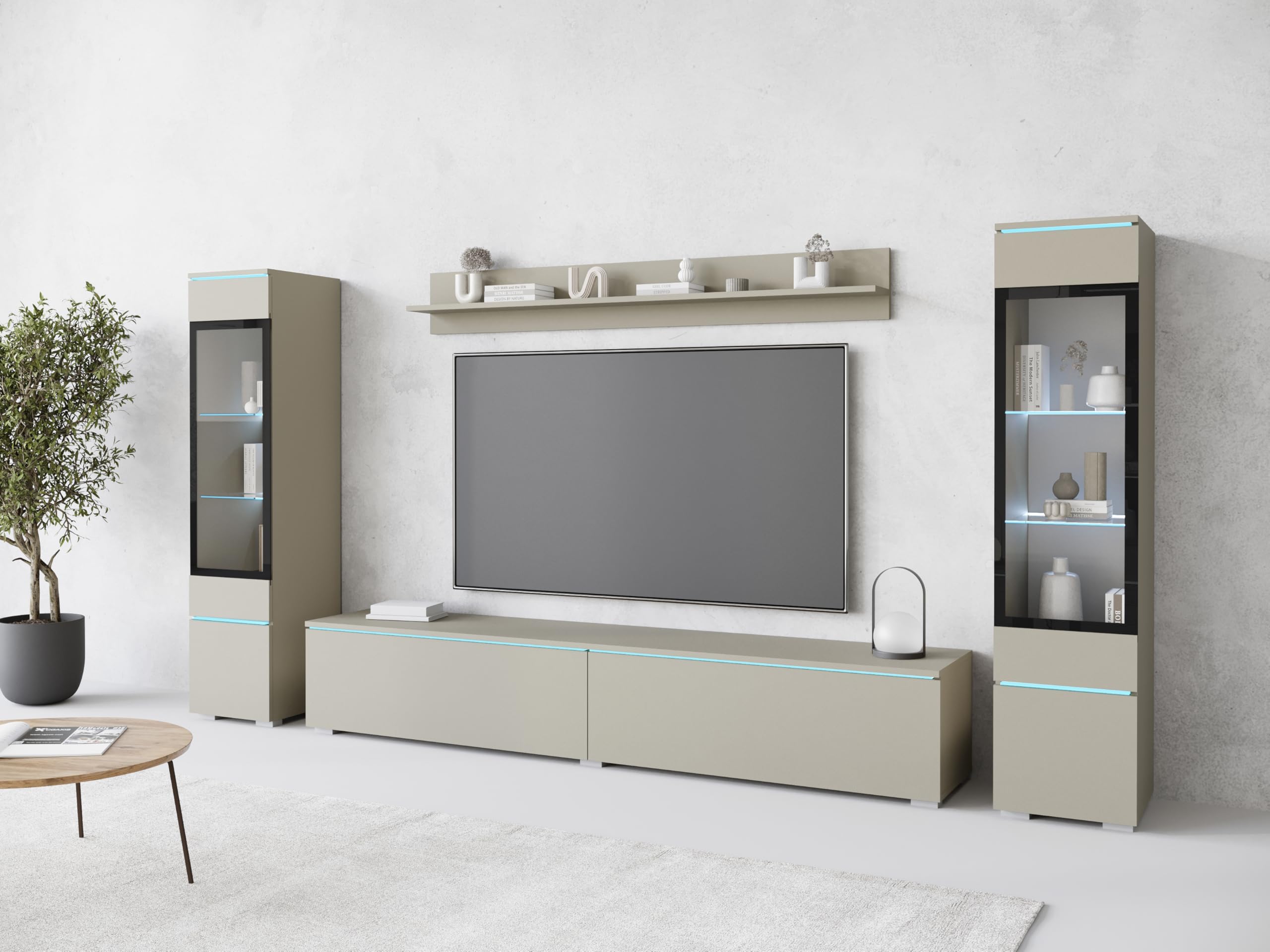 PIASKI Wohnzimmermöbel-Set Vera II, optionale LED-Beleuchtung, Wohnzimmermöbel, verschiedene Farben (Cashmir-Beige, ohne Beleuchtung)