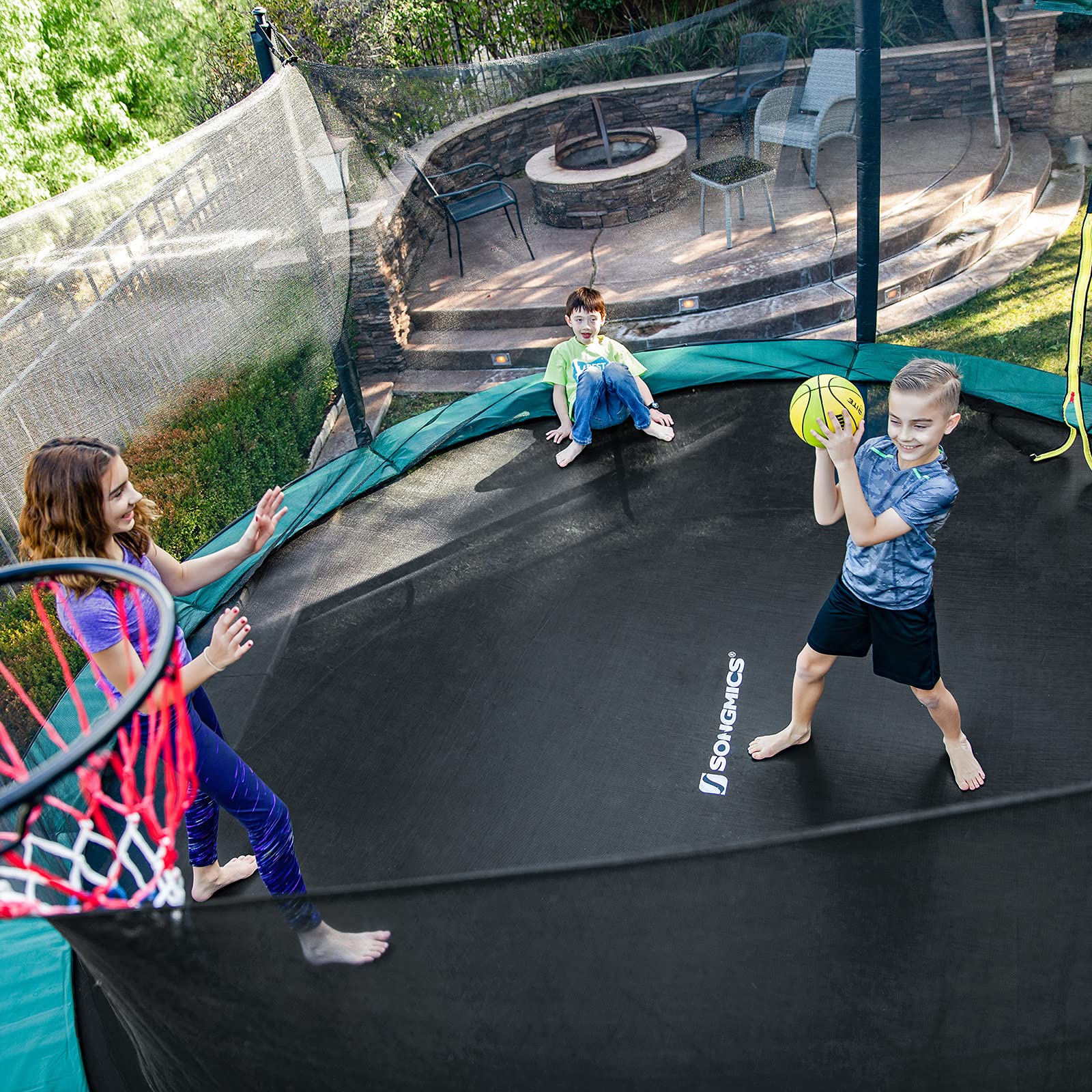 SONGMICS Tapis de Saut pour Trampoline (Ø 244, 305, 366 cm, Tapis de Saut, Accessoire de Trampoline, Rechange), Couleur Noire