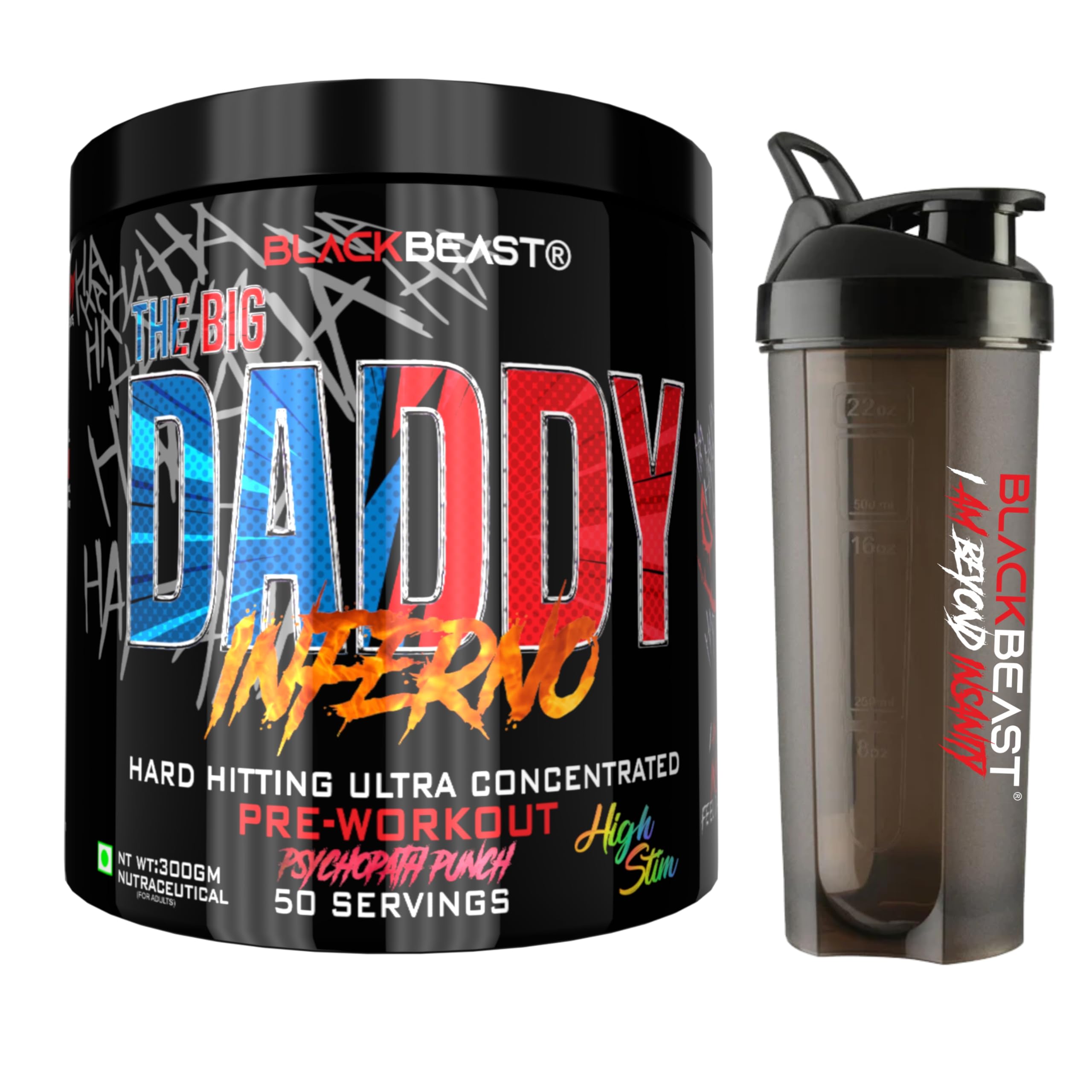 Black Beast The Big Daddy Inferno Pre workout | 4500mg Aminature® Fermented Citrulline Malate, 150mg Alpha GPC, 3000mg Beta Alanine, Boost Focus, Strength, Energy and Pump (PSYCHOPATH PUNCH)