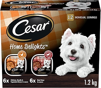 CESAR家居美味成年湿粮狗食 牛肉炖菜与鸡肉意面套餐