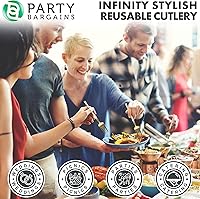 Vista 248 de Party Bargains Disposable Plastic Black Gold Cutlery Set, Infinity Modern Design Utensils, 40 Pack: 16 Forks, 8 Knives, 16 Spoons