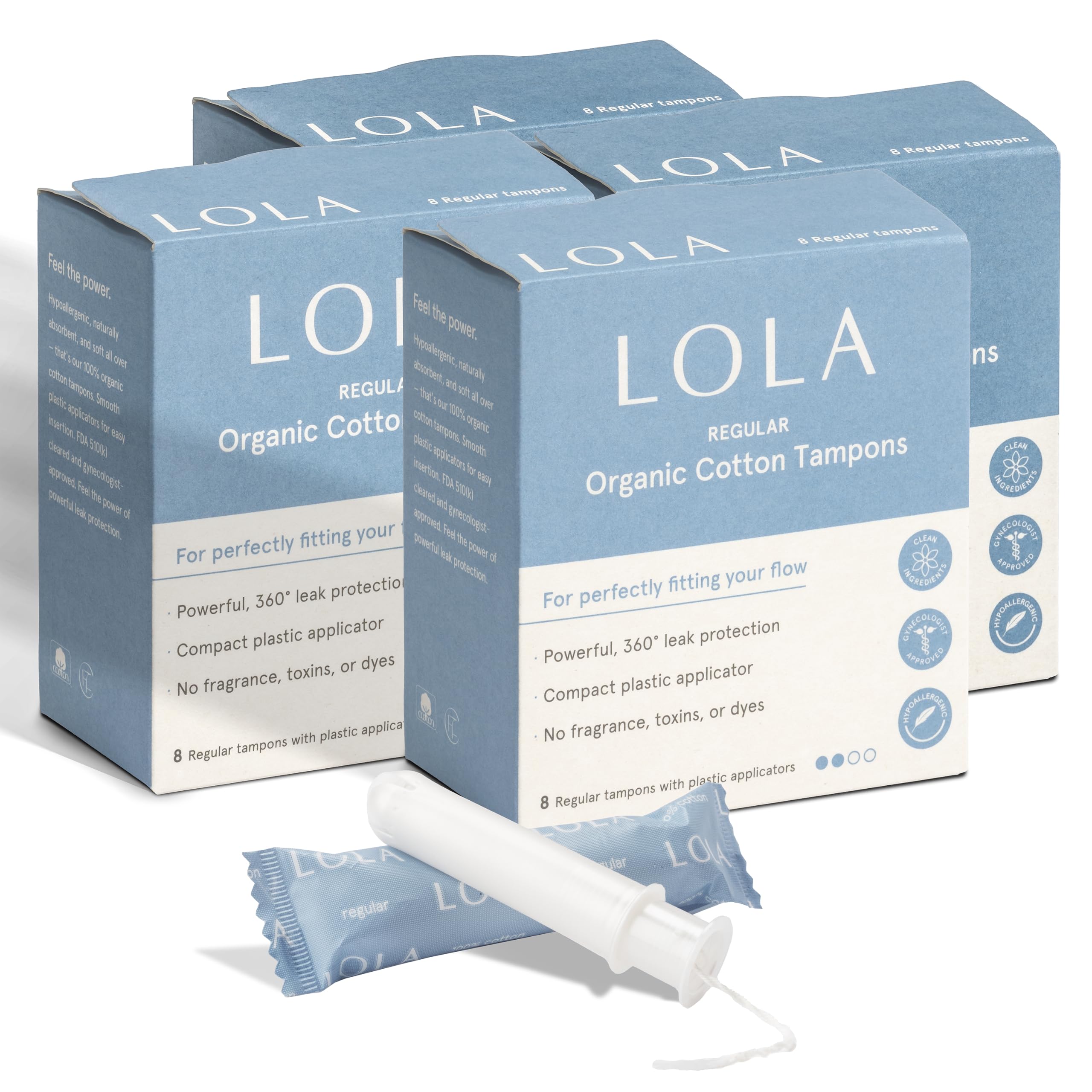 LOLA Tampones de algodón orgánico, 32 unidades, tampones regulares, productos de higiene femenina de período, productos aprobados por la HSA FSA Cuidado femenino
