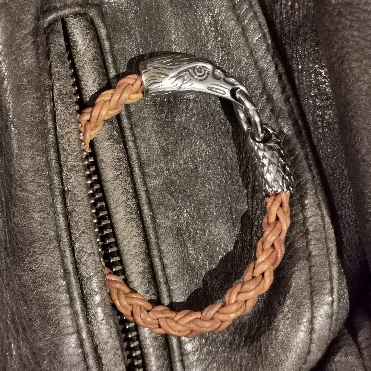 Leder-Armband Edelstahl Eagle Adler ZO Cognac Herren