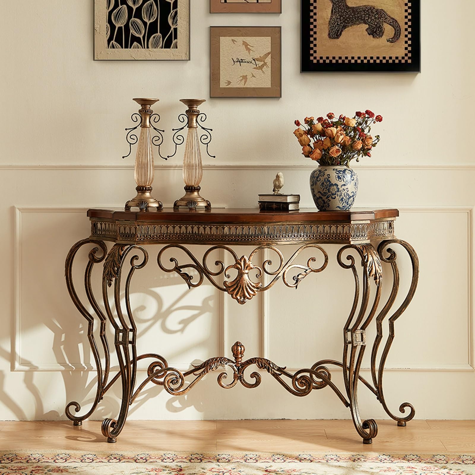Amazon.com: CHBCJJYP Vintage Iron Console Table with Brown
