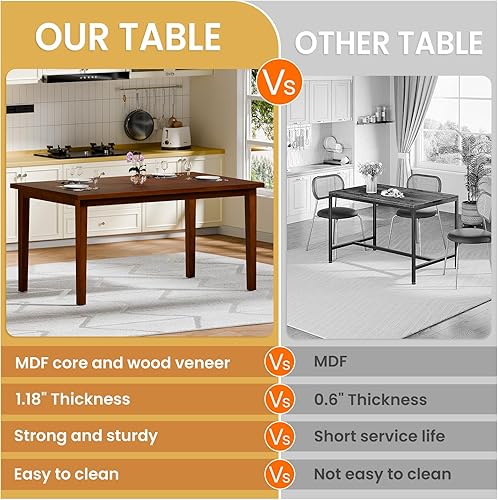 Miniatura 7 de Mesa de comedor de 60 pulgadas para 4 y 6, mesa de cocina de diseño único, mesas de comedor rectangulares con patas de madera maciza para cocina,