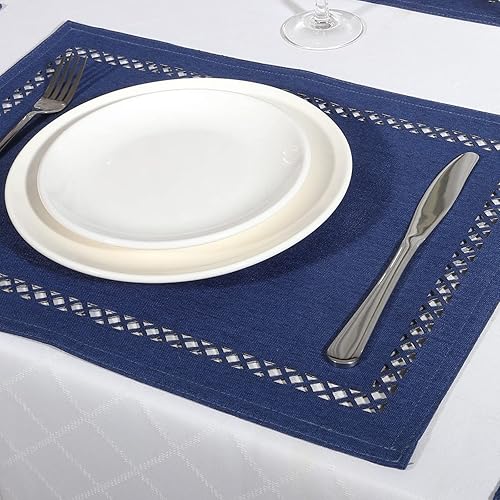 Miniatura 3 de Juego de 6 manteles individuales para mesa de comedor con diseño de borde hueco, manteles individuales de 12 x 18 pulgadas, manteles individuales de