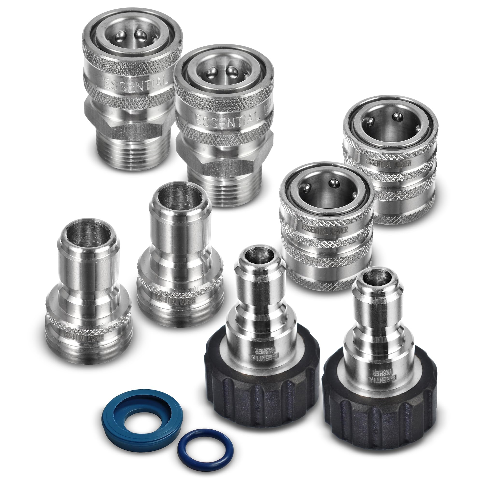 ESSENTIAL WASHER Kit de conexión rápida de manguera de lavado a presión, M22-14 mm a macho hembra de 3/8 pies, incluye 2 conectores hembra y 2 conectores macho M22-14 mm, 2 conectores macho de