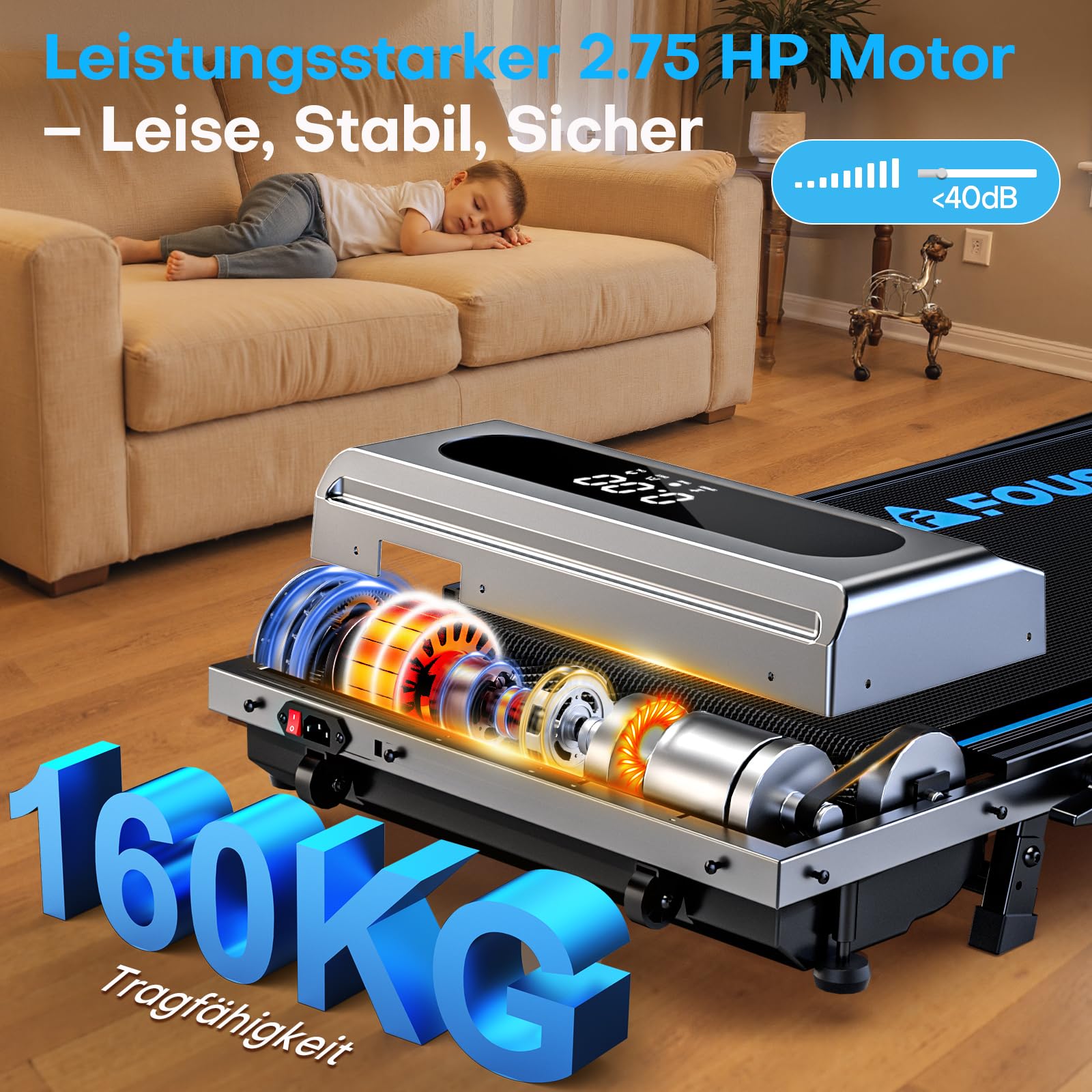 Laufband für Zuhause, 5 in 1 Walking Pad, 12km/h Klappbar Laufband mit 9% Steigung, 2.75HP Walking Machine mit LED-Anzeige, Fernbedienung und App, 12 HIIT, Bis 160 kg, Keine Installation