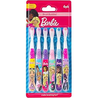 Brush Buddies 6 Pack Barbie Toothbrushes for Kids, Children's Toothbrushes, Soft Bristle Toothbrushes for Kids