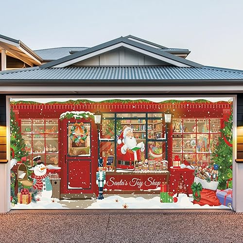 7x16 ft Christmas Garage Door Cover, 2025 Garage Door Christmas Decorations, Lar